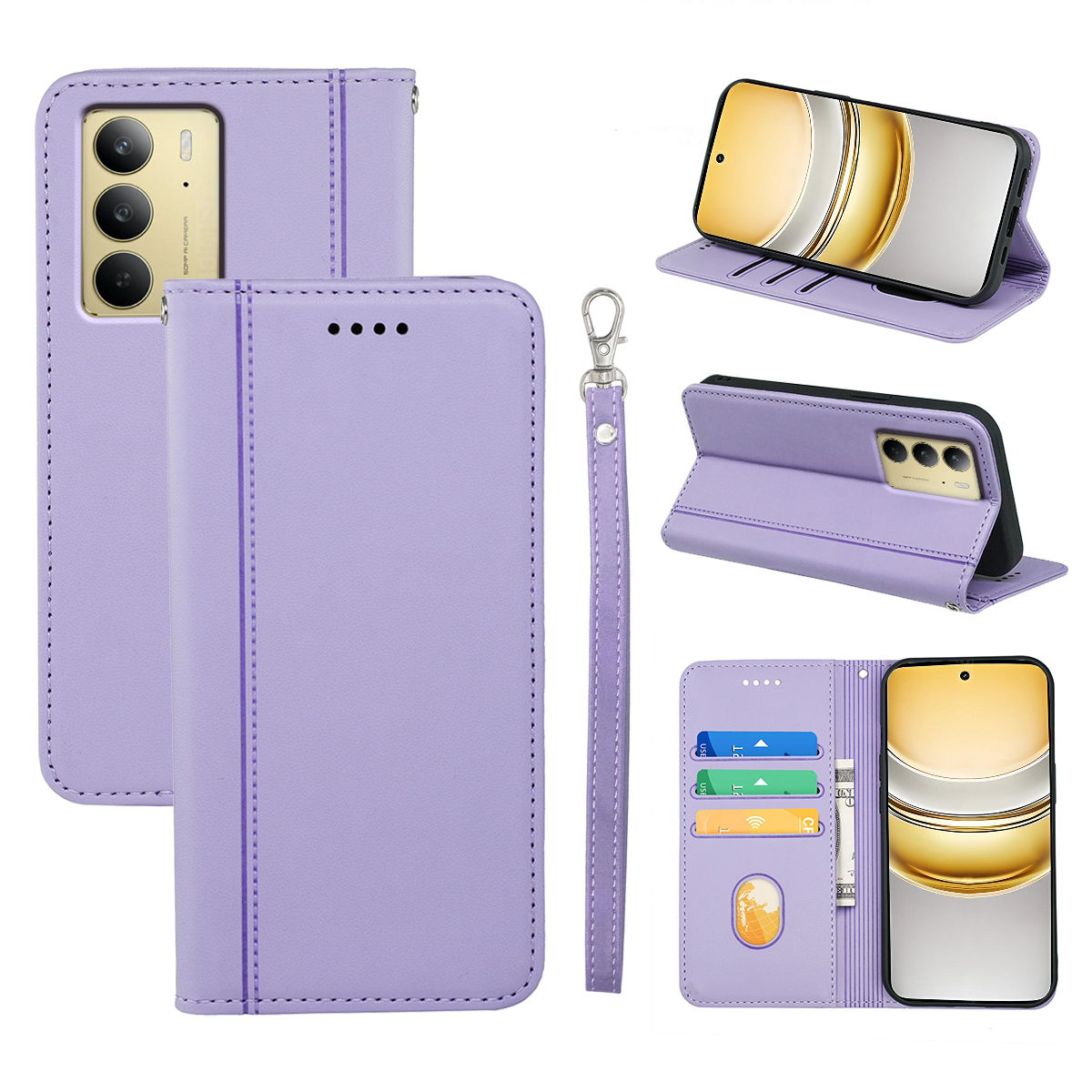 HX01 For Realme 14x 5G Wallet Case Magnetic Closing PU Leather Phone Cover - Purple