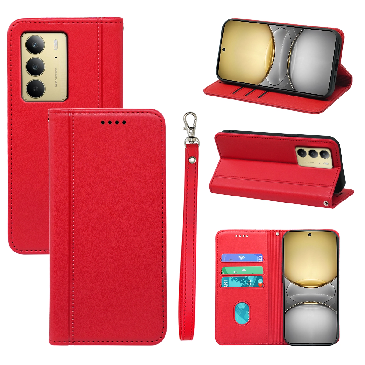 HX01 For Realme C75 4G Wallet Case Magnetic Closing PU Leather Phone Cover - Red