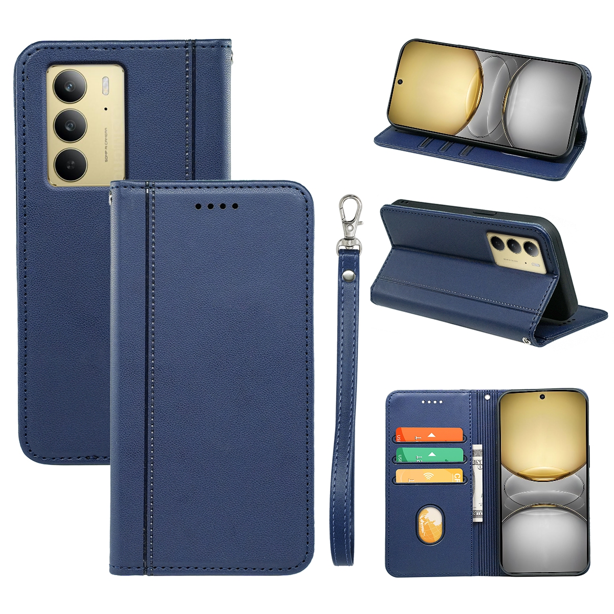 HX01 For Realme C75 4G Wallet Case Magnetic Closing PU Leather Phone Cover - Blue