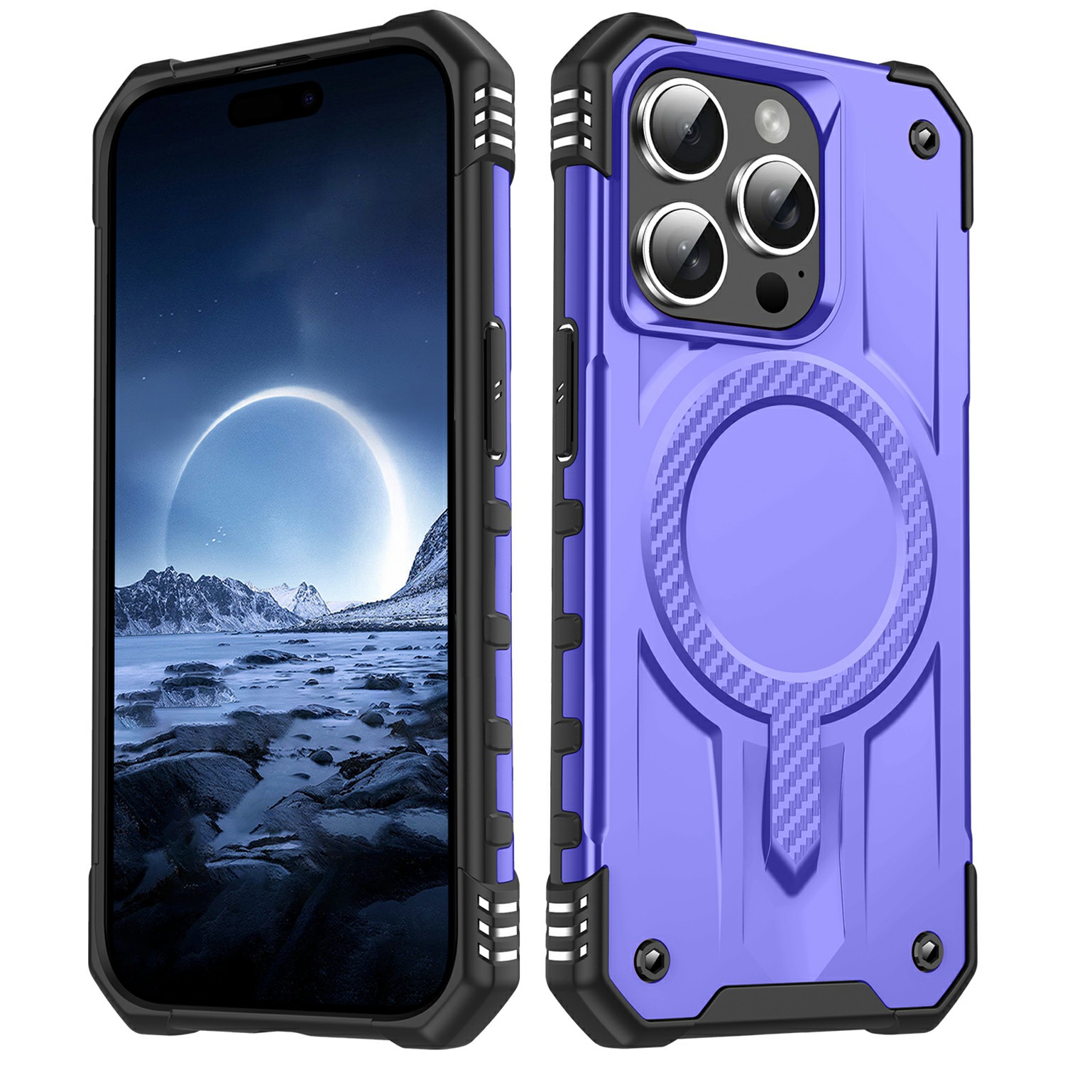 For iPhone 15 Pro Max Case Compatible with MagSafe Four Corner Airbags PC + TPU Phone Cover - Purple