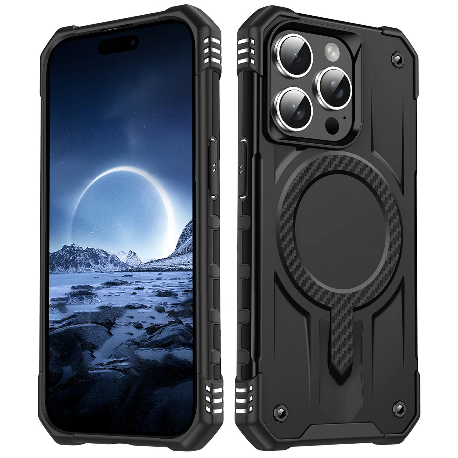 For iPhone 14 Pro Max Case Compatible with MagSafe Four Corner Airbags PC + TPU Phone Cover - Black