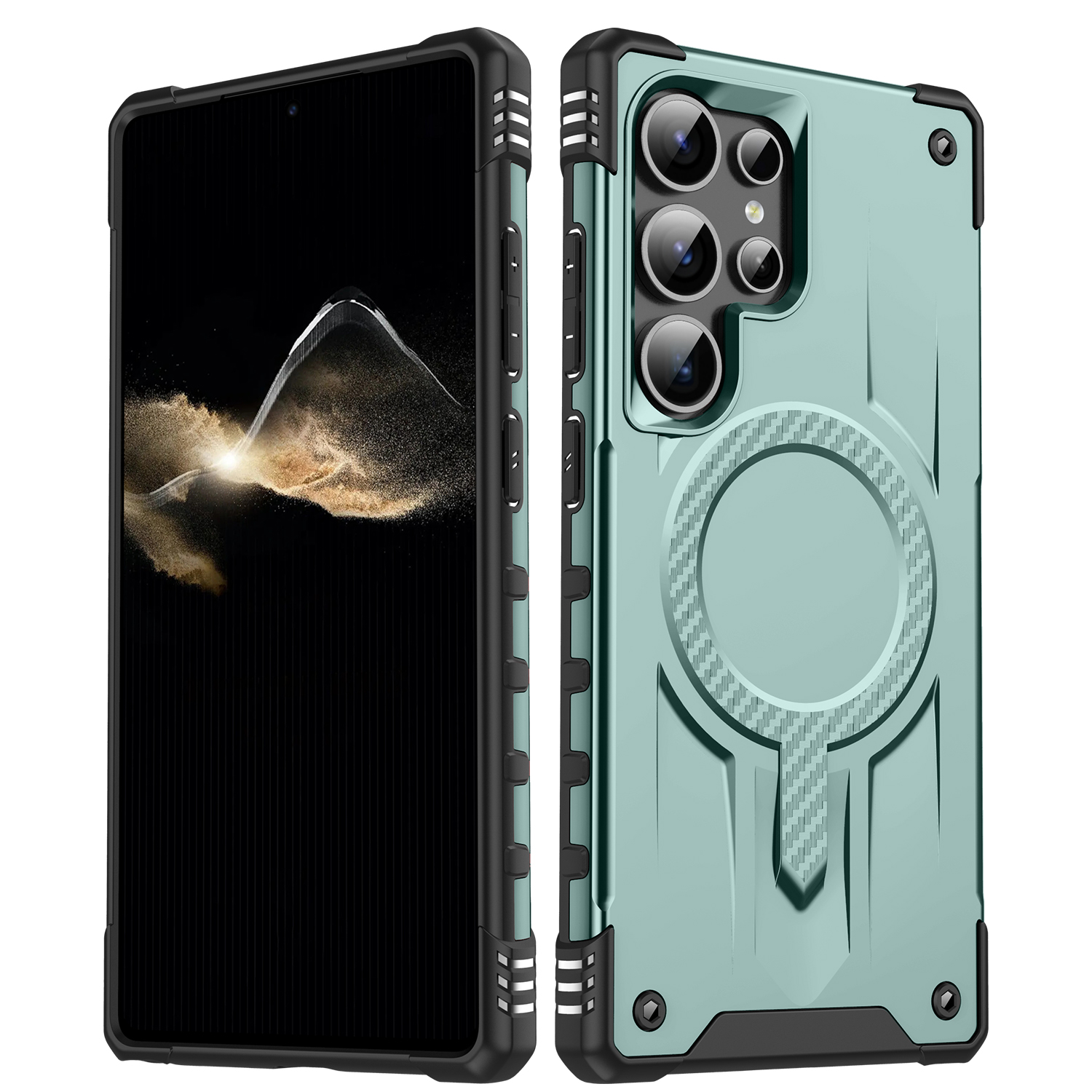 For Samsung Galaxy S25 Ultra Magnetic Case Four Corner Airbags PC + TPU Phone Cover - Midnight Green