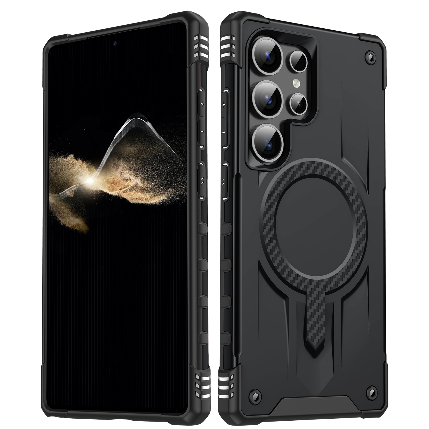 For Samsung Galaxy S25 Ultra Magnetic Case Four Corner Airbags PC + TPU Phone Cover - Black
