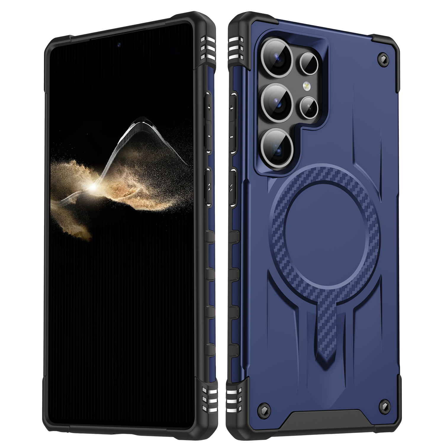 For Samsung Galaxy S25 Ultra Magnetic Case Four Corner Airbags PC + TPU Phone Cover - Blue
