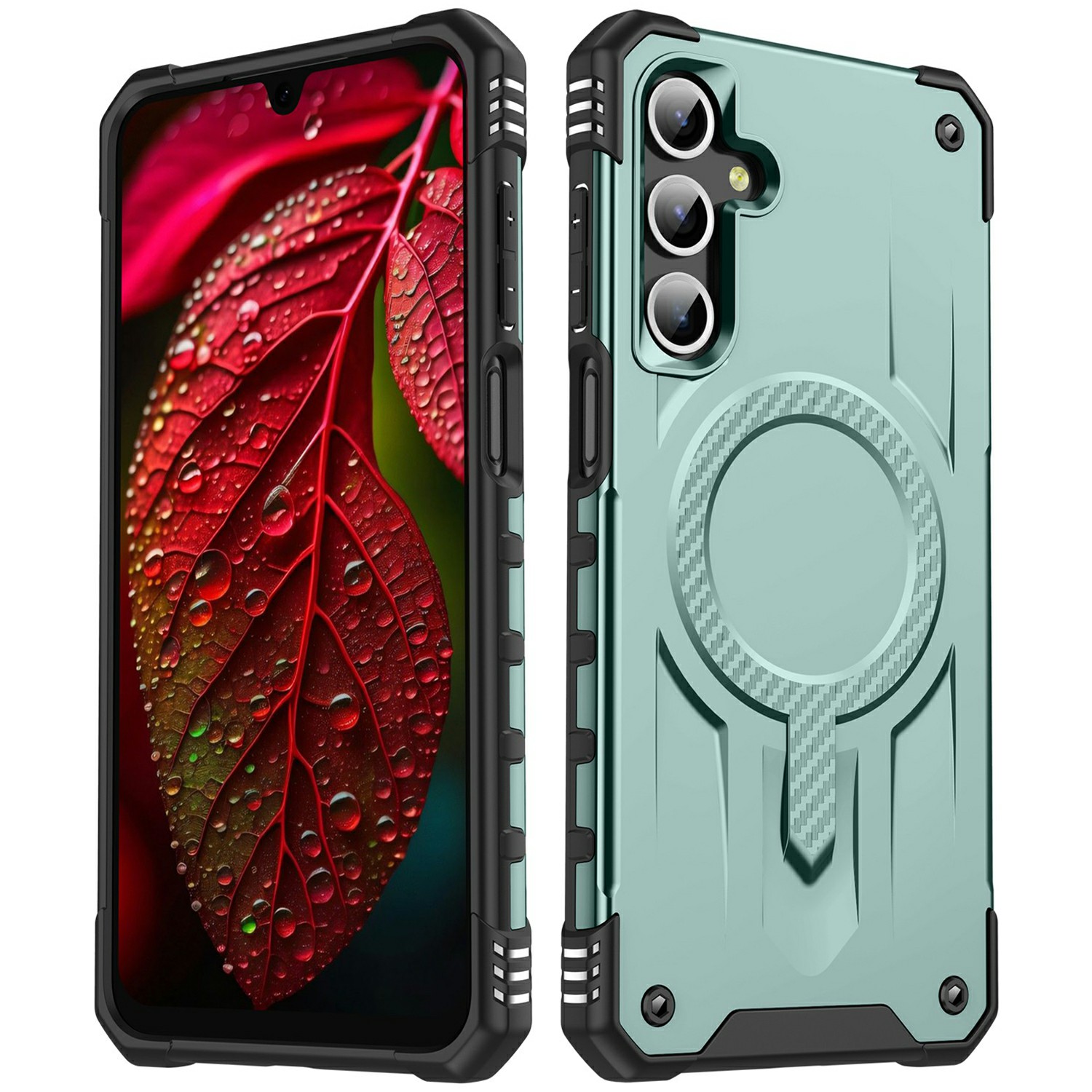 For Samsung Galaxy A15 5G / 4G Magnetic Case Four Corner Airbags PC + TPU Phone Cover - Midnight Green