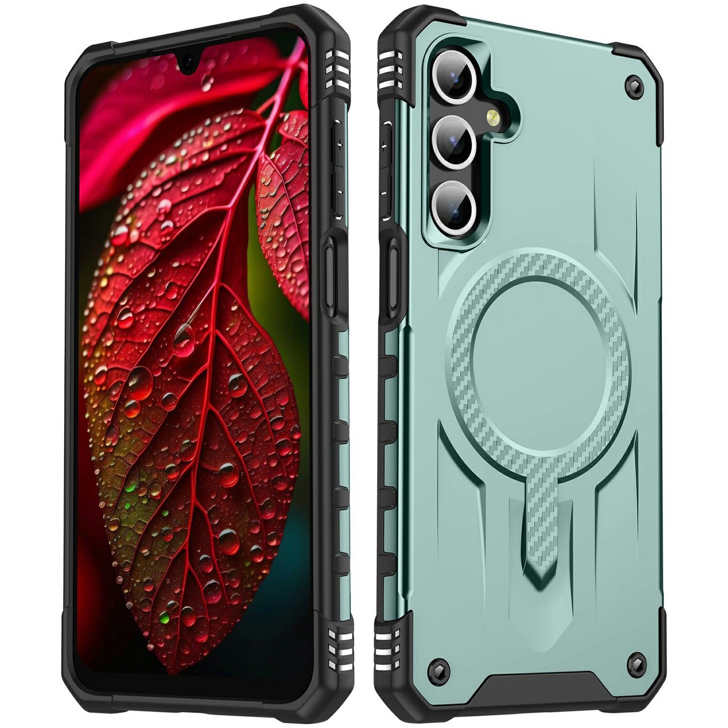 For Samsung Galaxy A16 5G / 4G Magnetic Case Four Corner Airbags PC + TPU Phone Cover - Midnight Green