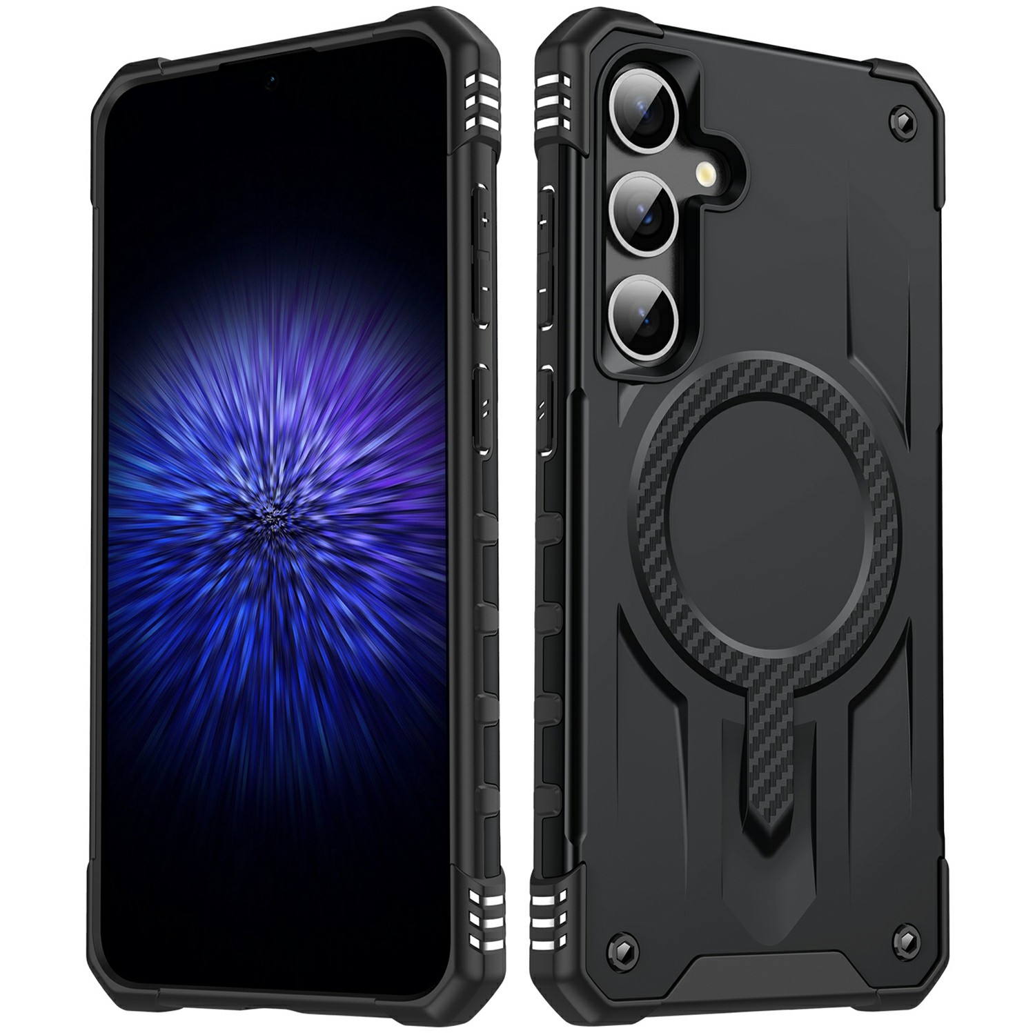 For Samsung Galaxy S23 FE Magnetic Case Four Corner Airbags PC + TPU Phone Cover - Black