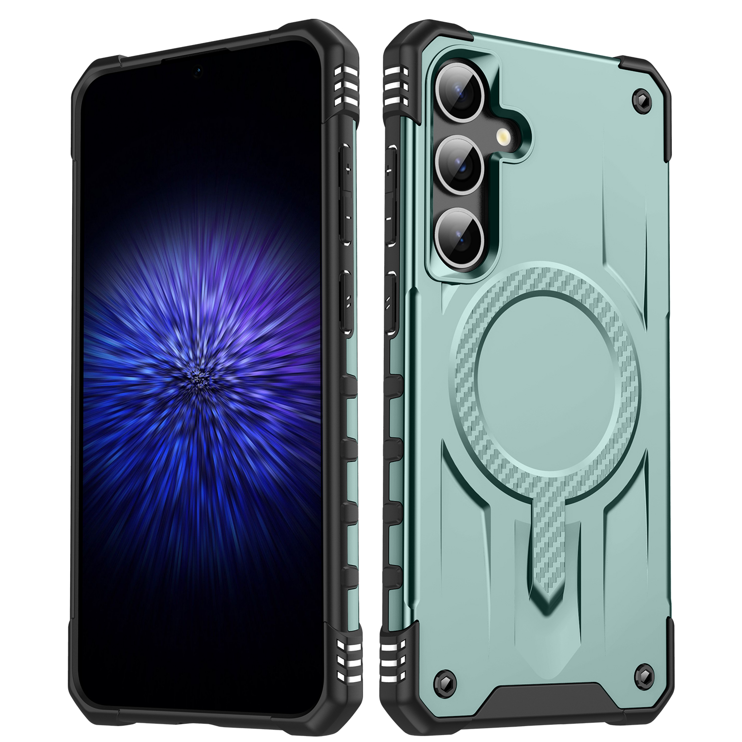 For Samsung Galaxy S25+ / S24+ Magnetic Case Four Corner Airbags PC + TPU Phone Cover - Midnight Green