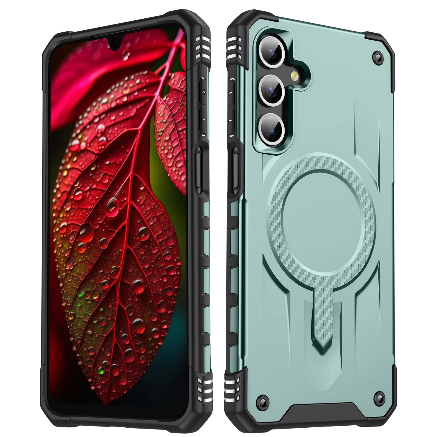 For Samsung Galaxy A26 5G Magnetic Case Four Corner Airbags PC + TPU Phone Cover - Midnight Green