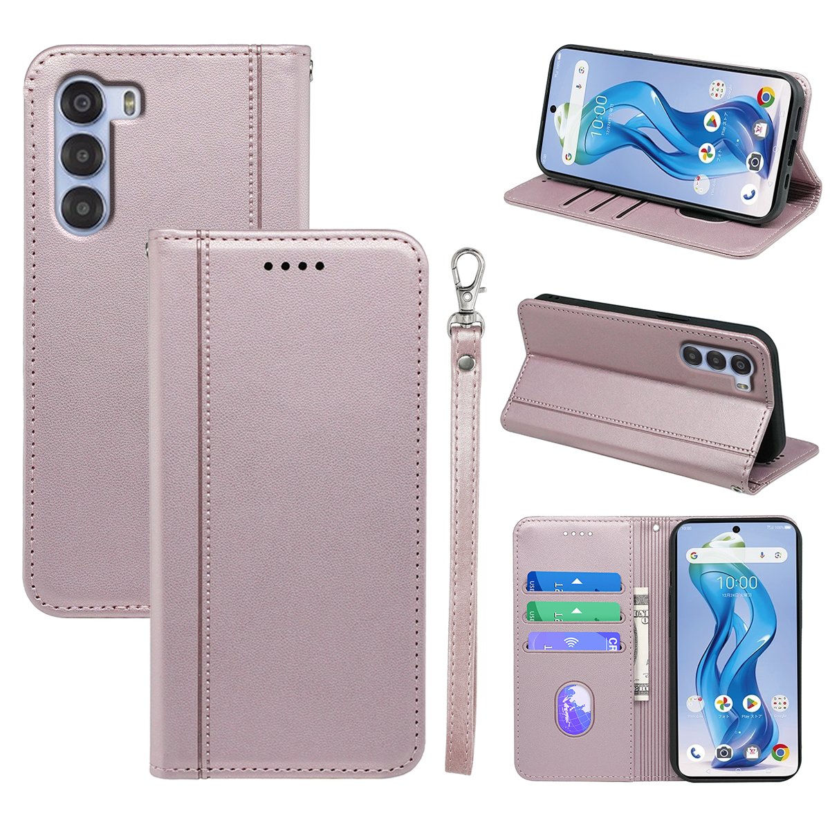 HX01 For ZTE nubia S 5G A403ZT Wallet Case Magnetic Closing PU Leather Phone Cover - Rose Gold