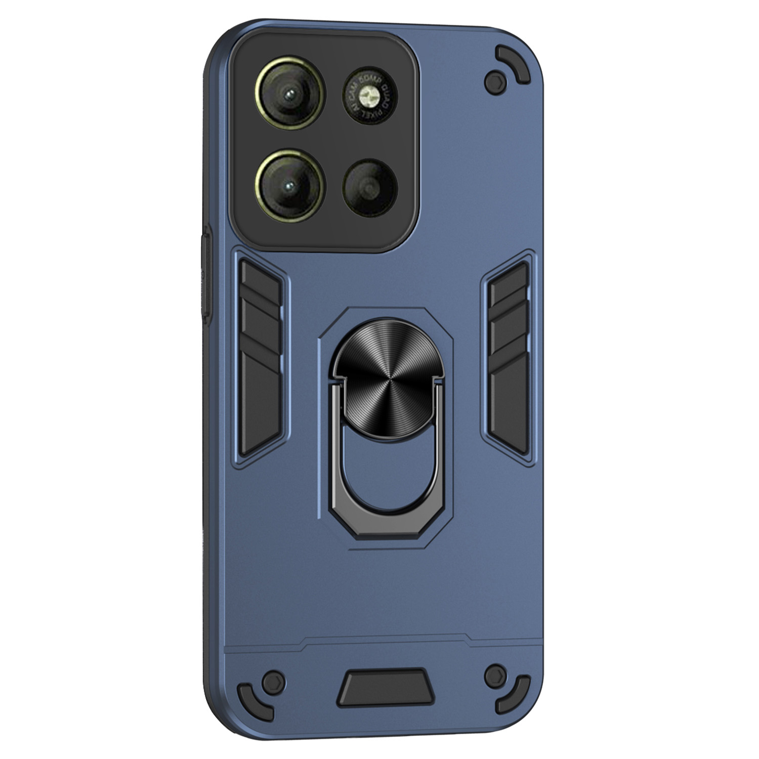 For Motorola Moto G17 Power 4G / G17 4G / G15 4G / G15 Power 4G Case PC+TPU Drop Defend Phone Cover with Ring Kickstand - Blue