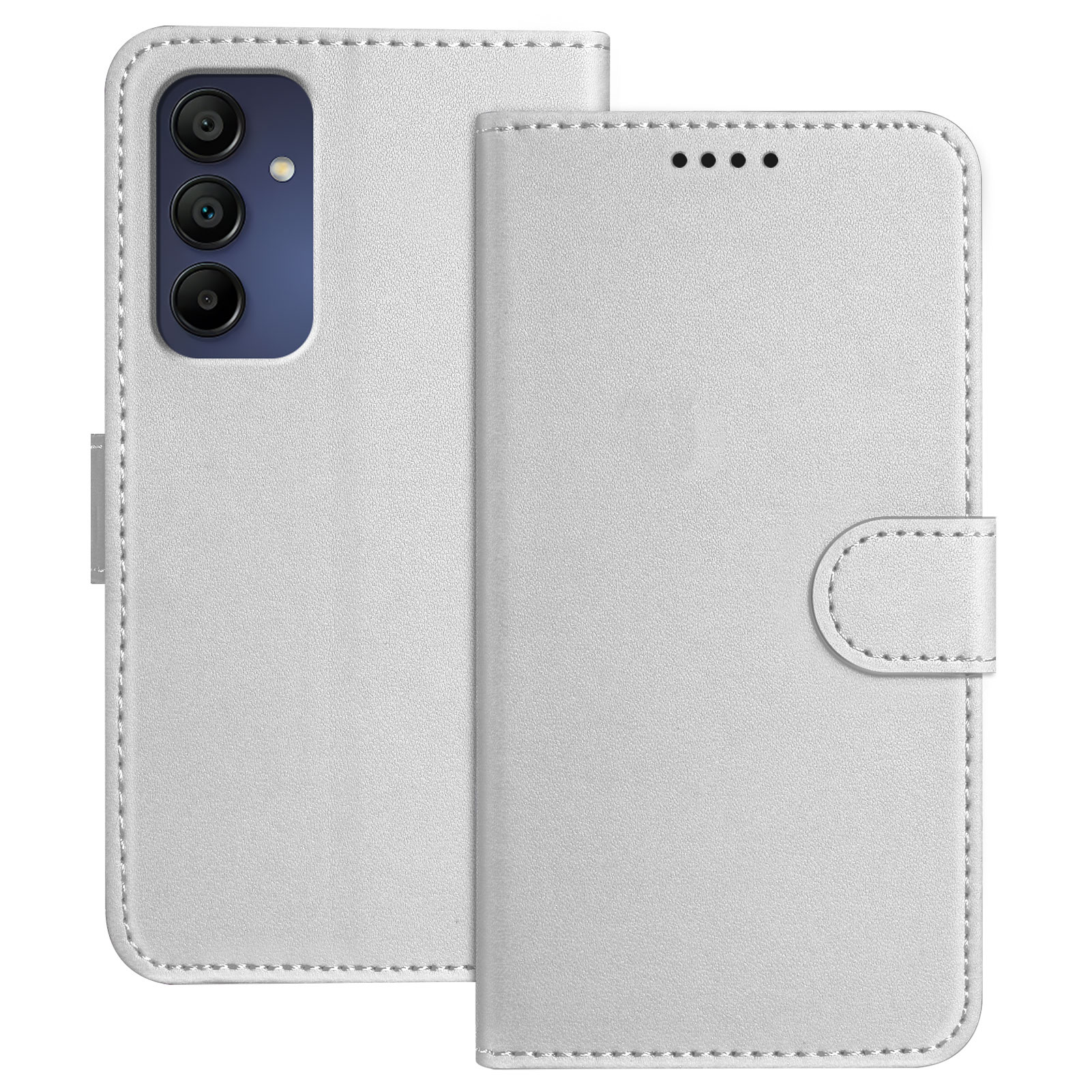 For Samsung Galaxy A16 4G / Galaxy A16 5G Leather Case Wallet Stand Solid Color Anti Drop Phone Cover - Silver