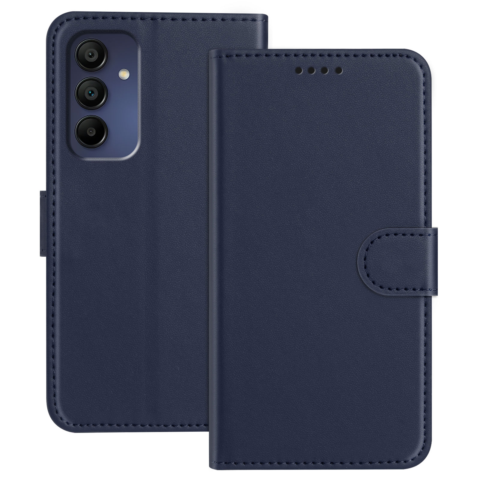 For Samsung Galaxy A16 4G / Galaxy A16 5G Leather Case Wallet Stand Solid Color Anti Drop Phone Cover - Blue