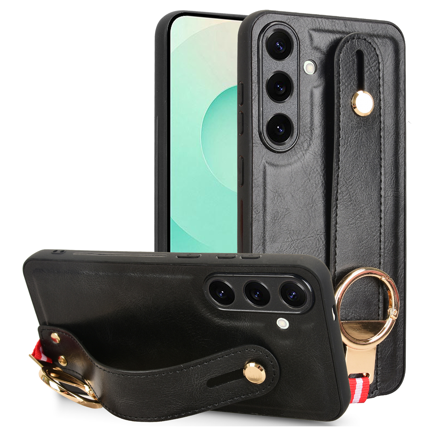 For Samsung Galaxy S25 Case Wristband Kickstand Leather + PC + TPU Phone Cover with Bottle Opener - Black
