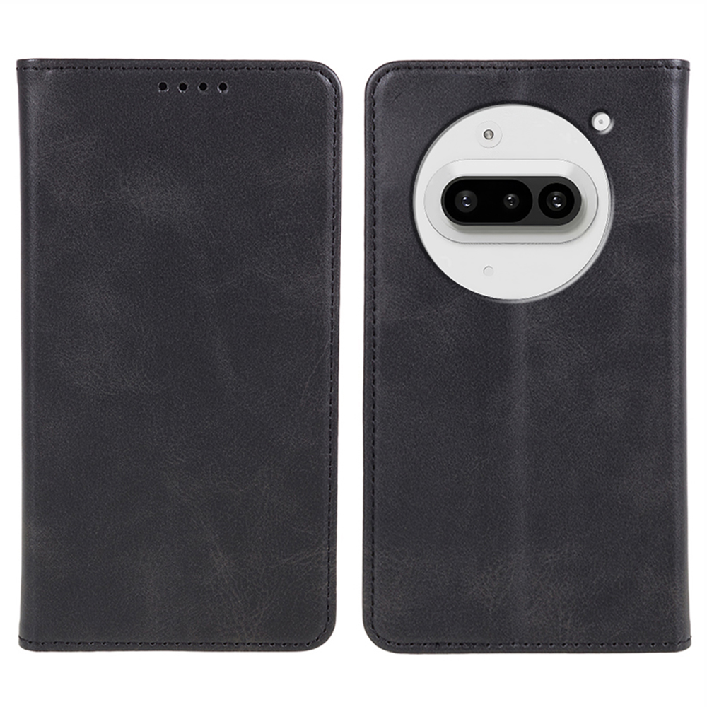 For Nothing Phone (3a) Case Strong Magnetic PU Leather Phone Cover Calf Texture - Black