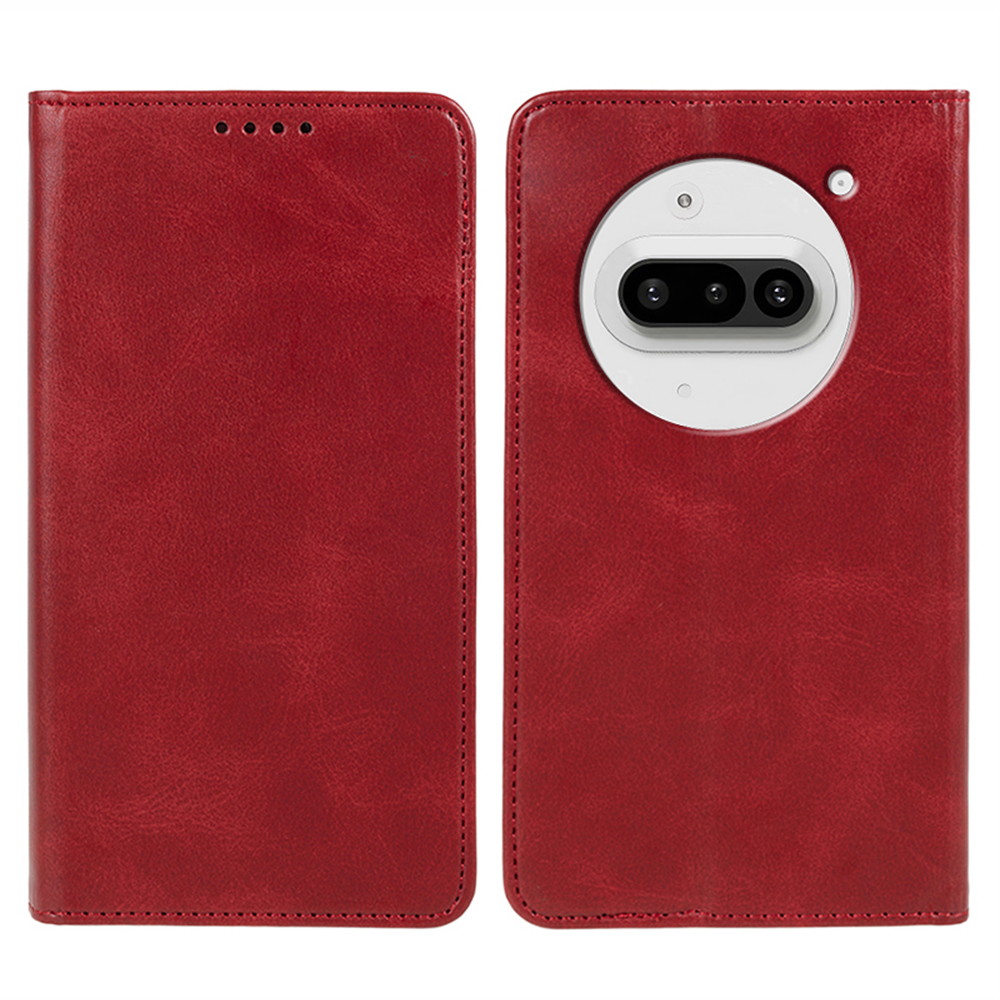 For Nothing Phone (3a) Case Strong Magnetic PU Leather Phone Cover Calf Texture - Red