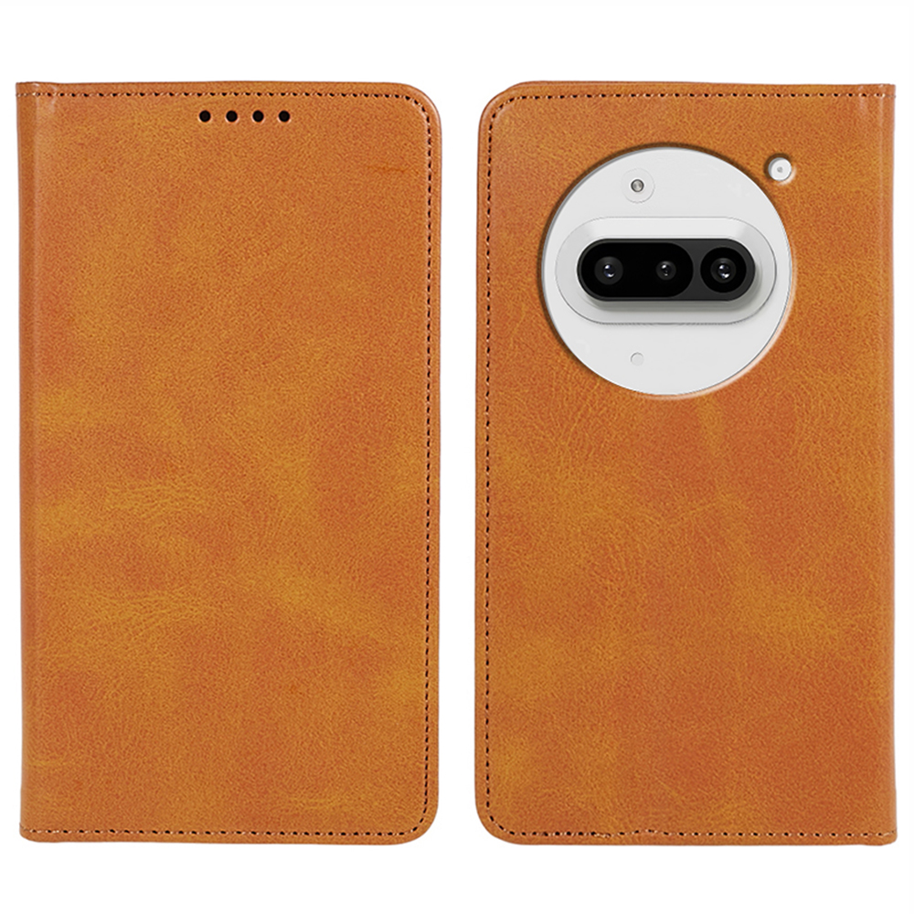 For Nothing Phone (3a) Case Strong Magnetic PU Leather Phone Cover Calf Texture - Khaki