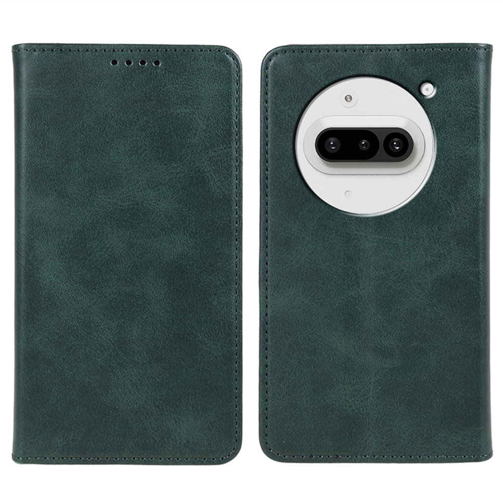 For Nothing Phone (3a) Case Strong Magnetic PU Leather Phone Cover Calf Texture - Green