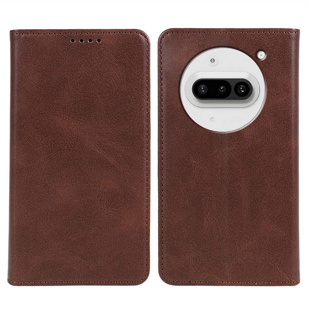 For Nothing Phone (3a) Case Strong Magnetic PU Leather Phone Cover Calf Texture - Brown