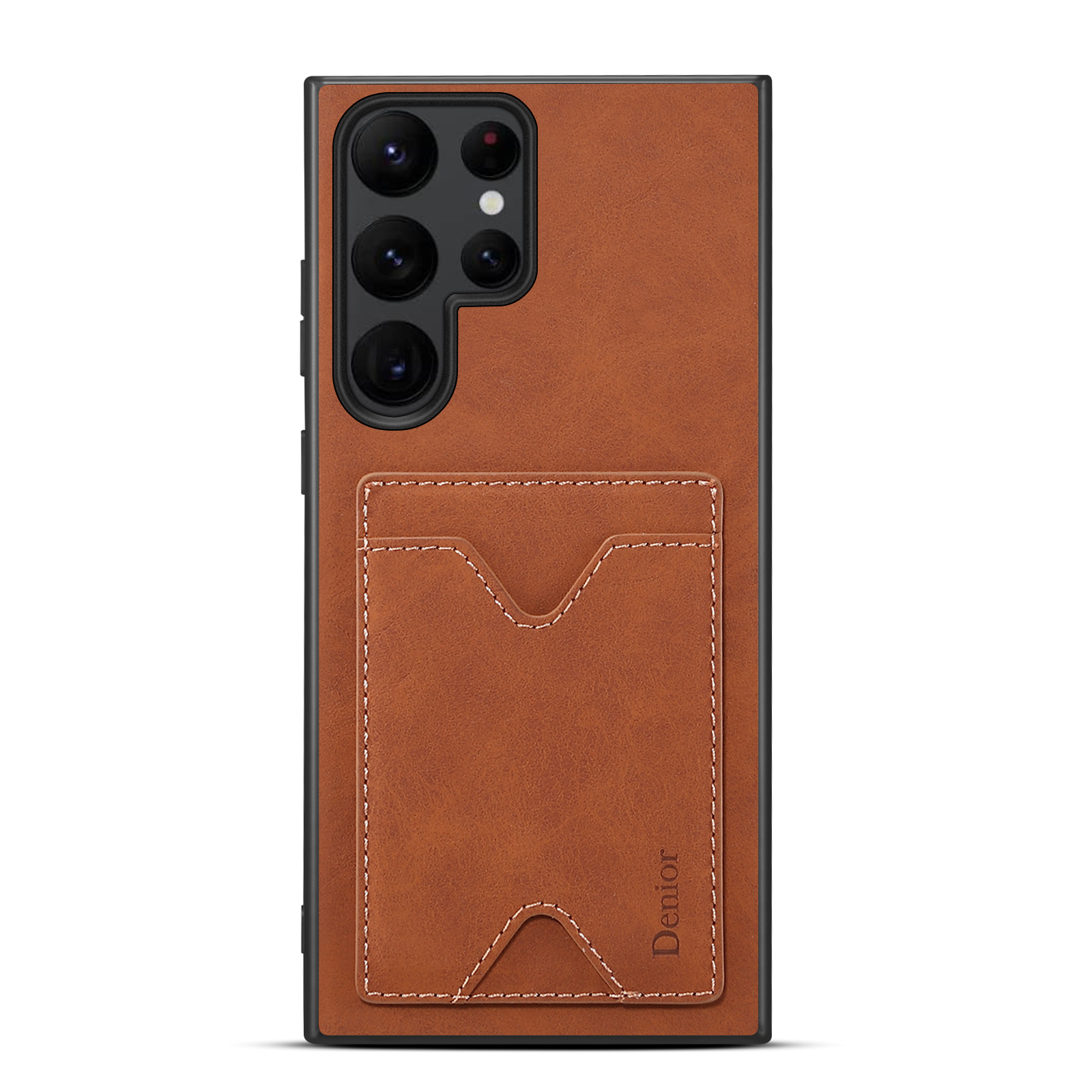 DENIOR For Samsung Galaxy S25 Ultra Case Card Holder Kickstand Leather + PC + TPU Phone Cover - Brown