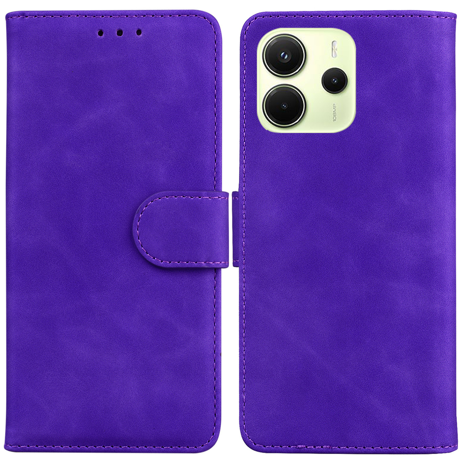 For Xiaomi Redmi Note 14 4G (163.25mm) Case Solid Color Leather Wallet Phone Cover - Purple