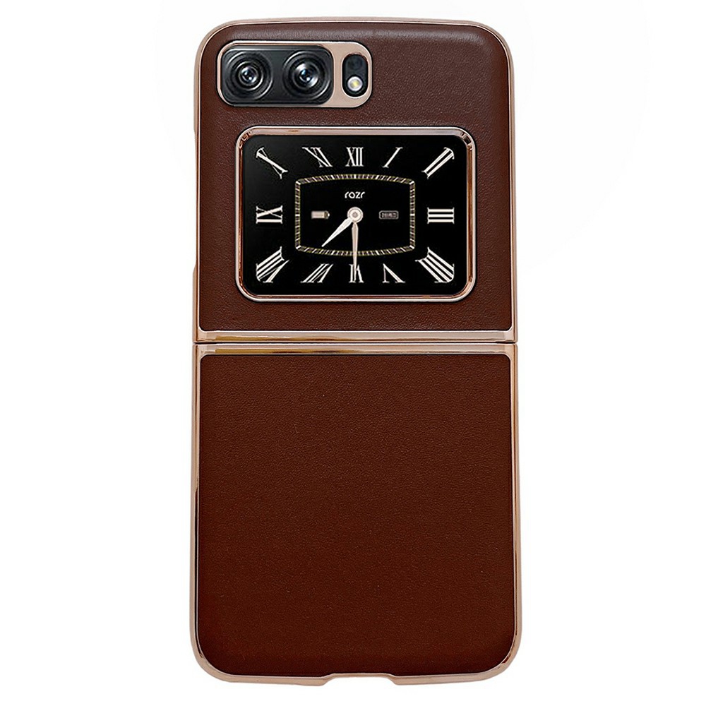 

Für Motorola Moto Razr 2022 5G Echtes Lederbeschichtungselektroplating-telefonabdeckung Anti-drop-tpu + PC Bottom Case - Kaffee, Motorola Moto Razr 2022 5G