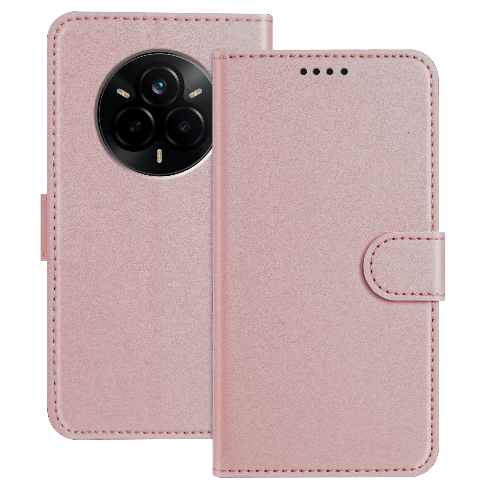 For Realme 14 Pro 5G Leather Case Wallet Stand Solid Color Anti Drop Phone Cover - Rose Gold