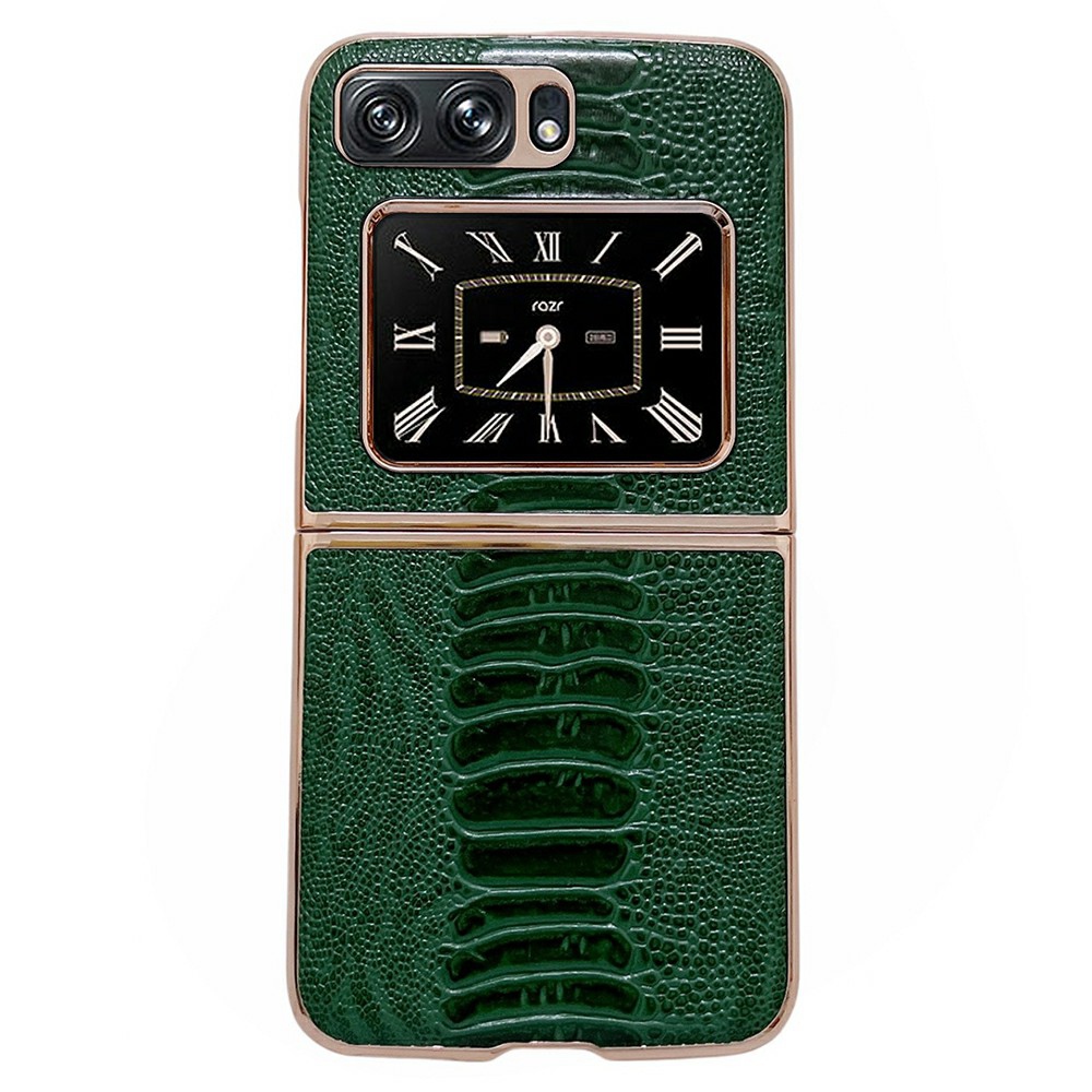

Für Motorola Moto Razr 2022 5G Crocodile Textur Elektroplating Folding Phone Hülle Echtes Leder + TPU + PC Hybridabdeckung - Grün, Motorola Moto Razr 2022 5G