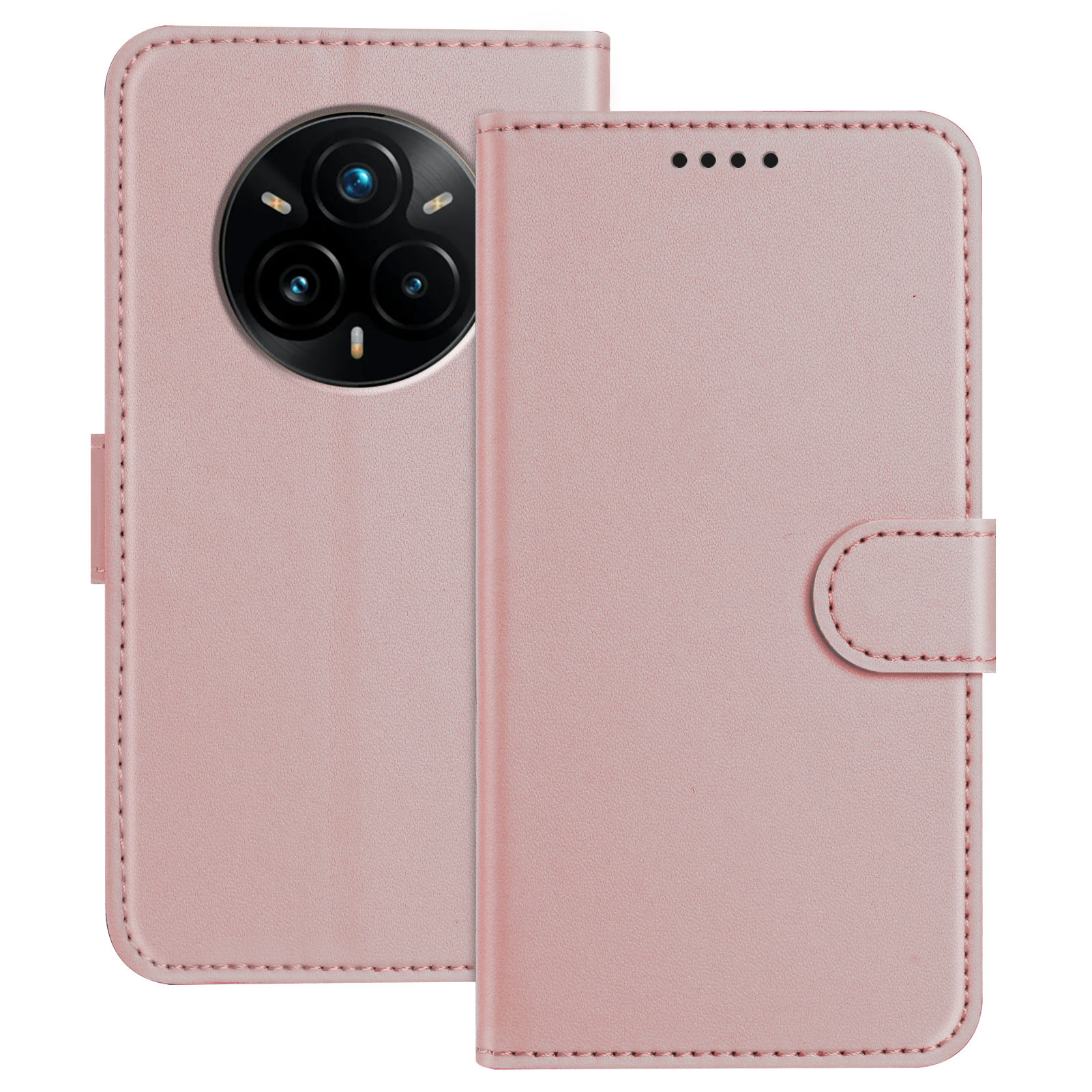 For Realme 14 Pro+ 5G Leather Case Wallet Stand Solid Color Anti Drop Phone Cover - Rose Gold
