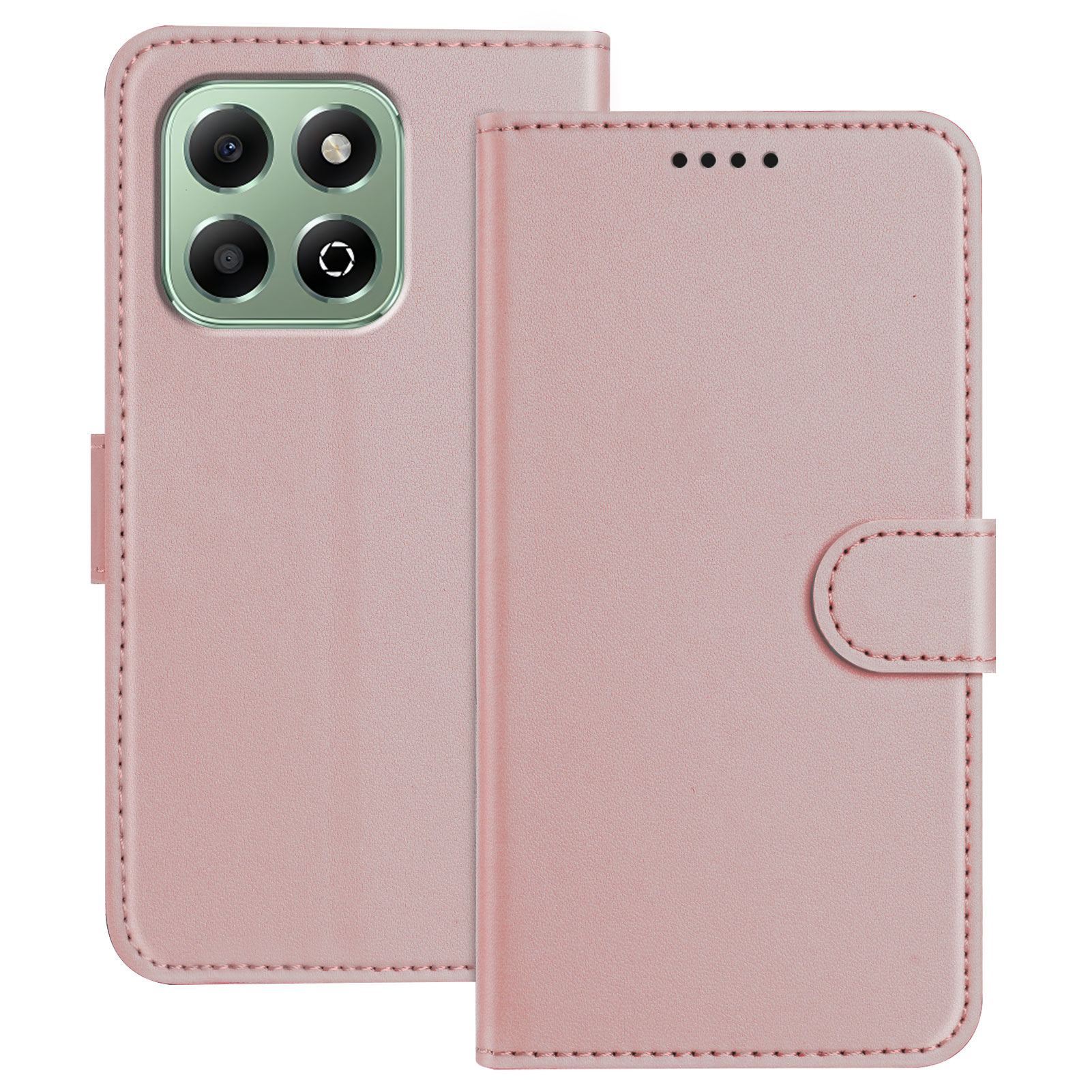 For Honor X6a 4G / Honor X6b 4G Leather Case Wallet Stand Solid Color Anti Drop Phone Cover - Rose Gold