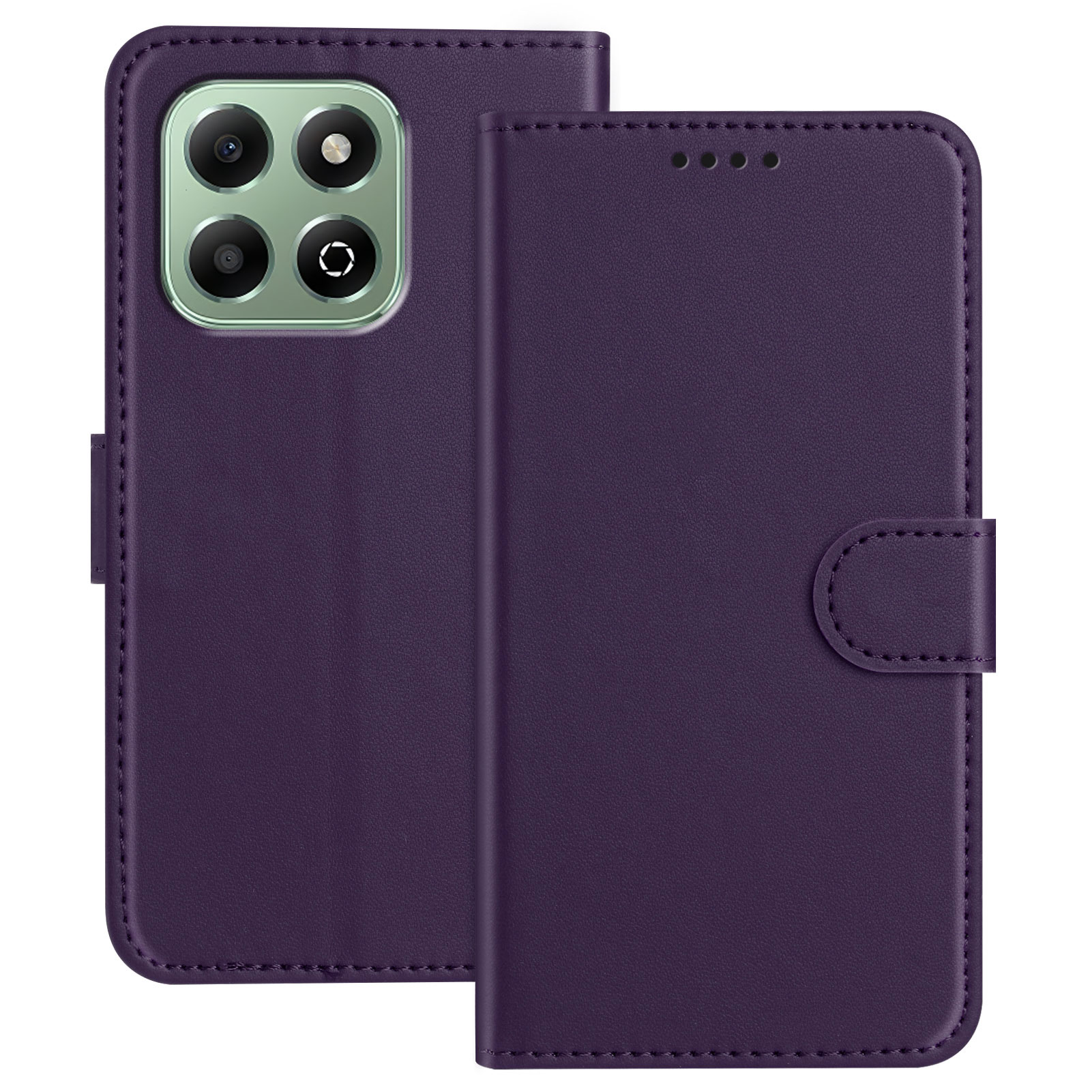 For Honor X6a 4G / Honor X6b 4G Leather Case Wallet Stand Solid Color Anti Drop Phone Cover - Purple