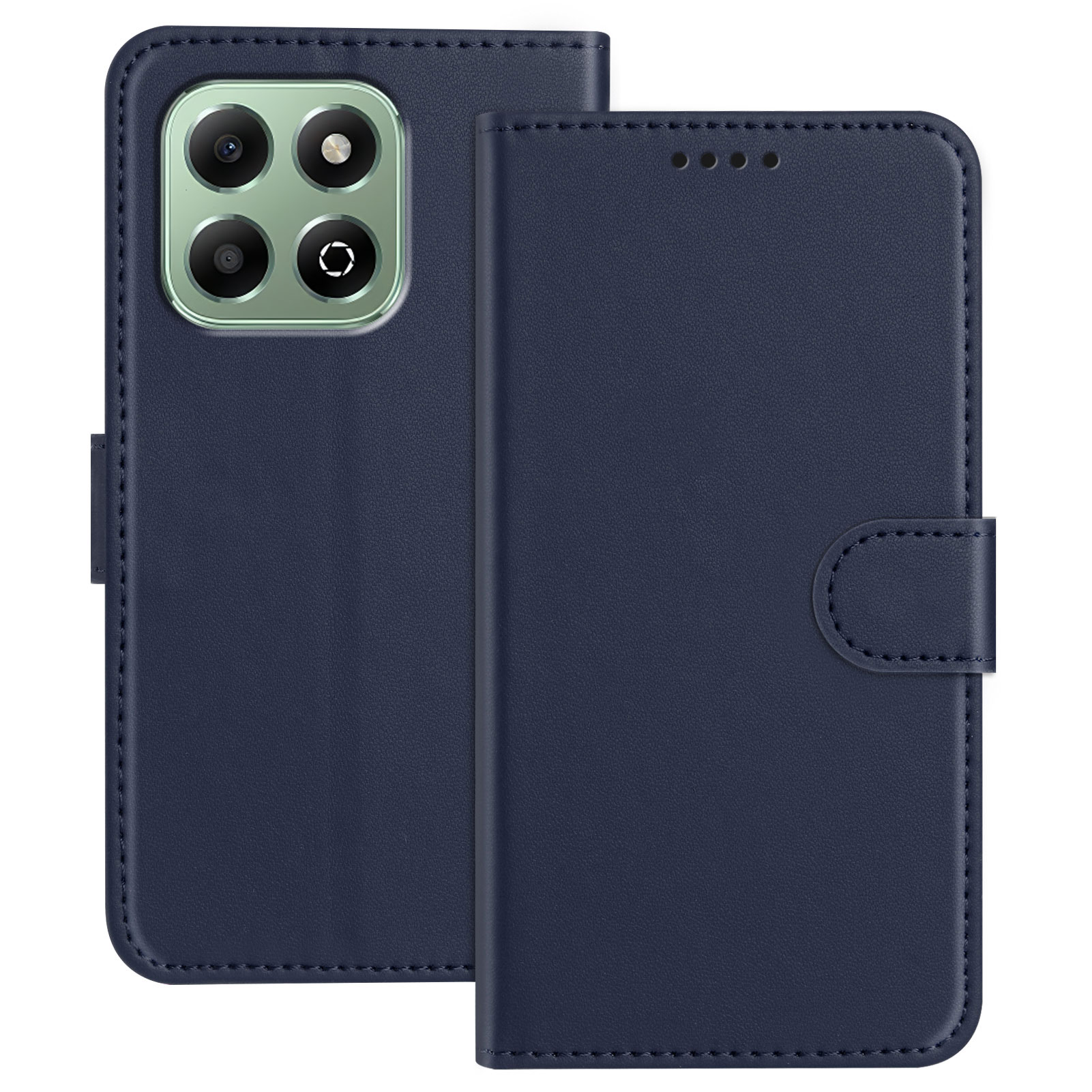 For Honor X6a 4G / Honor X6b 4G Leather Case Wallet Stand Solid Color Anti Drop Phone Cover - Blue