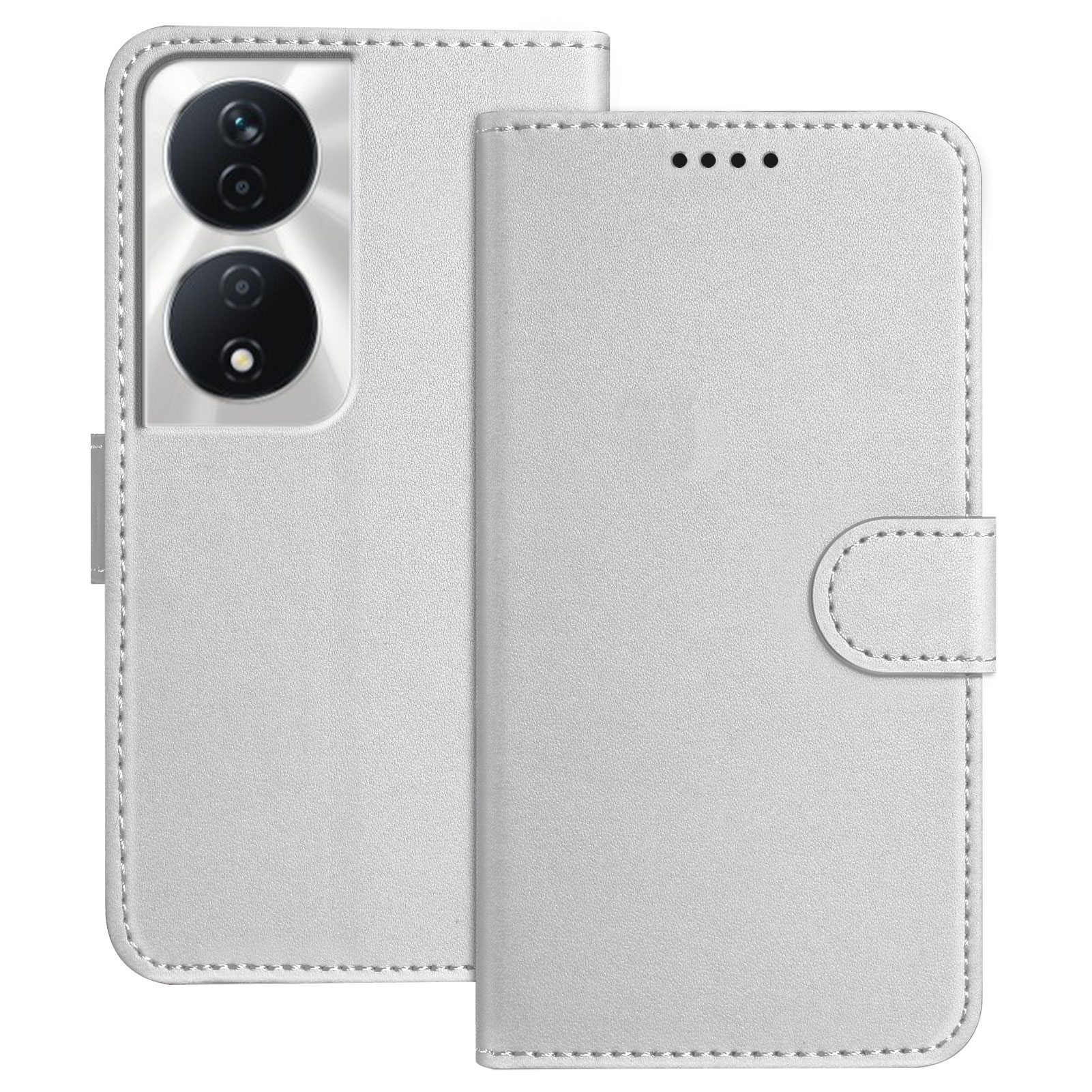 For Honor X7b 5G / Honor 90 Smart / Honor Play 50 Plus 5G / Honor X7b 4G Leather Case Wallet Stand Solid Color Anti Drop Phone Cover - Silver