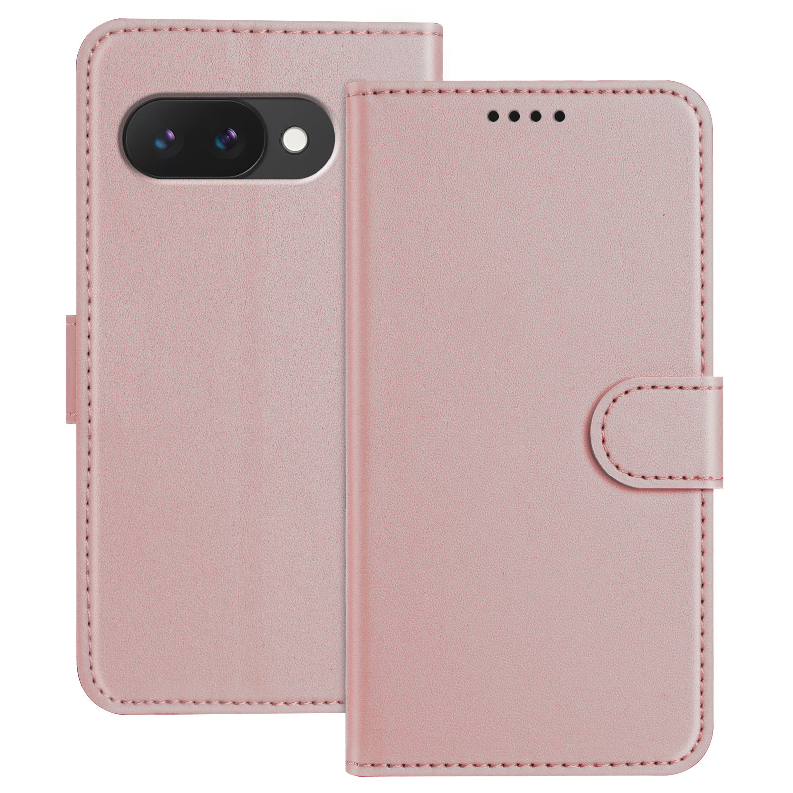 For Google Pixel 9a Leather Case Wallet Stand Solid Color Anti Drop Phone Cover - Rose Gold