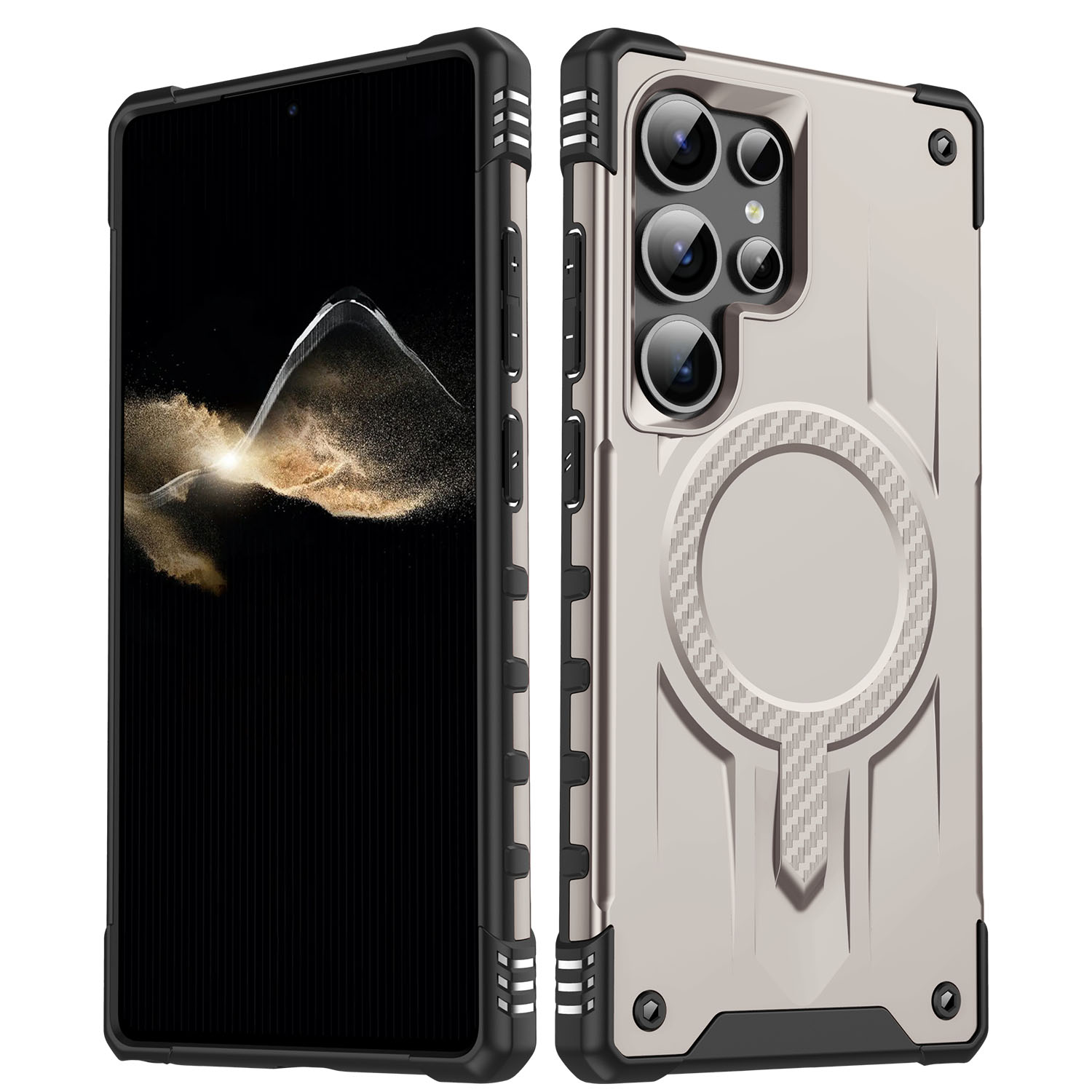 For Samsung Galaxy S23 Ultra Magnetic Case Four Corner Airbags PC + TPU Phone Cover - Gold