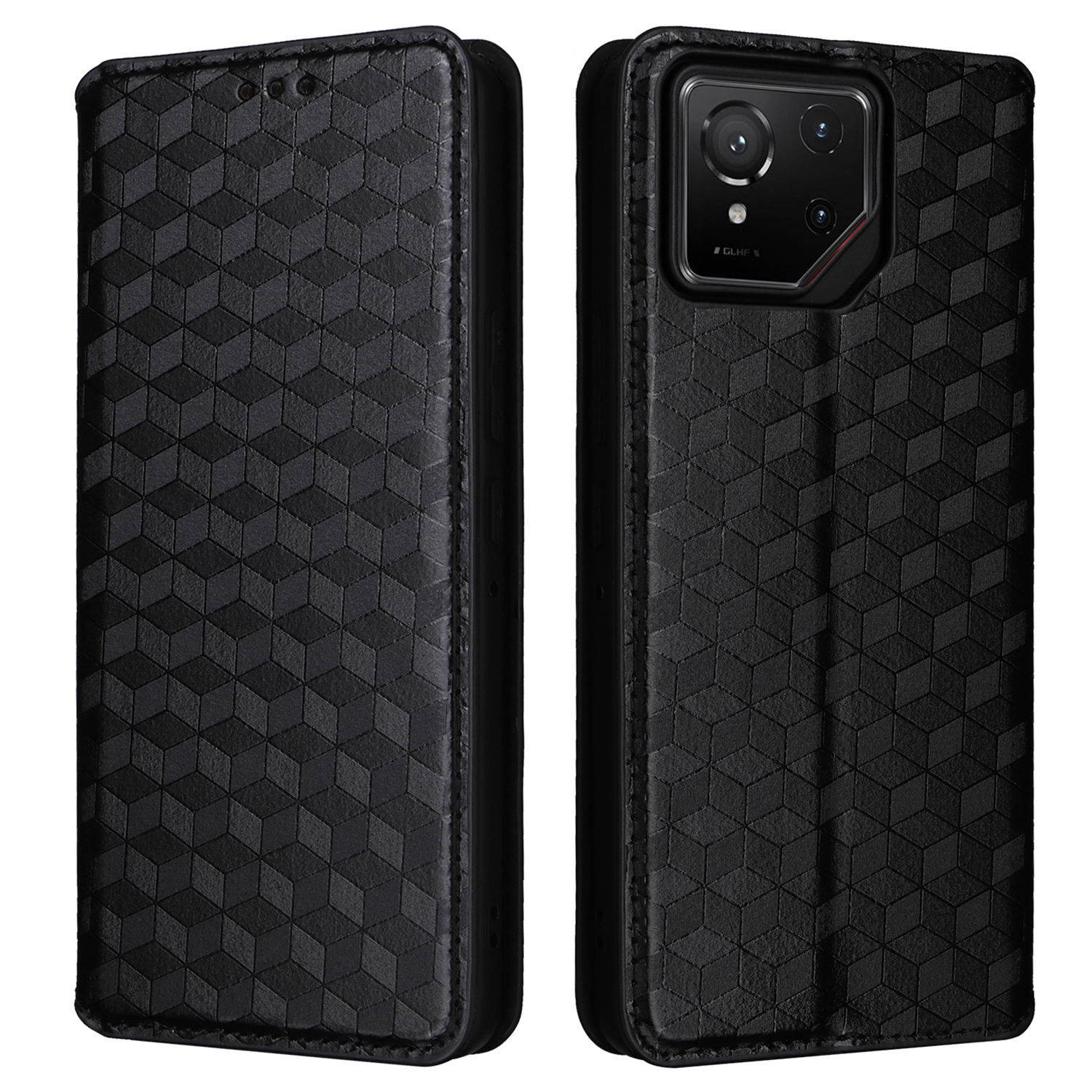 For Asus ROG Phone 9 Pro 5G / Phone 9 5G Case Wallet Rhombus Imprinted Leather Phone Cover - Black