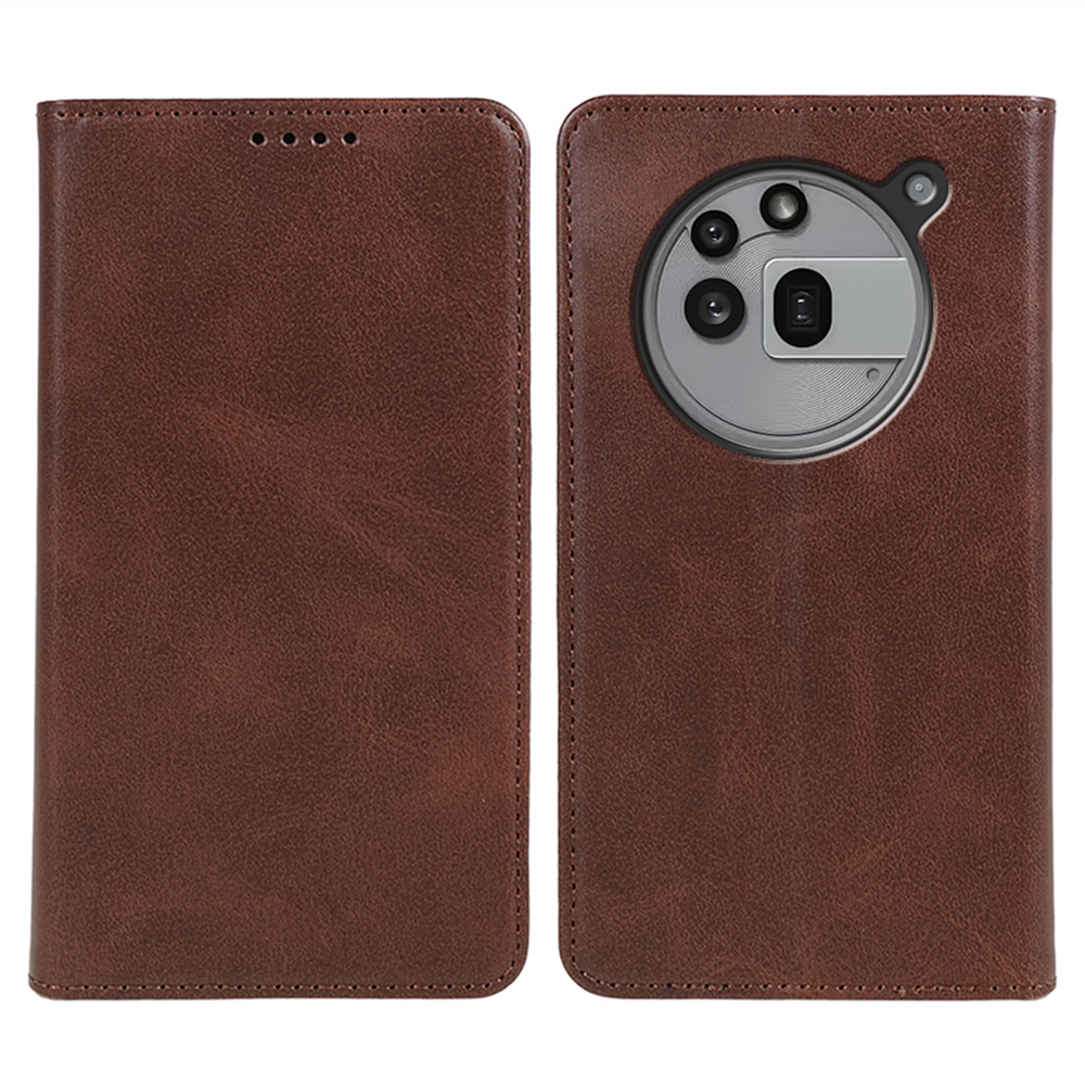 For Nothing Phone (3a) Pro Case Strong Magnetic PU Leather Phone Cover Calf Texture - Brown