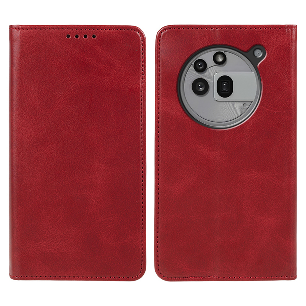 For Nothing Phone (3a) Pro Case Strong Magnetic PU Leather Phone Cover Calf Texture - Red