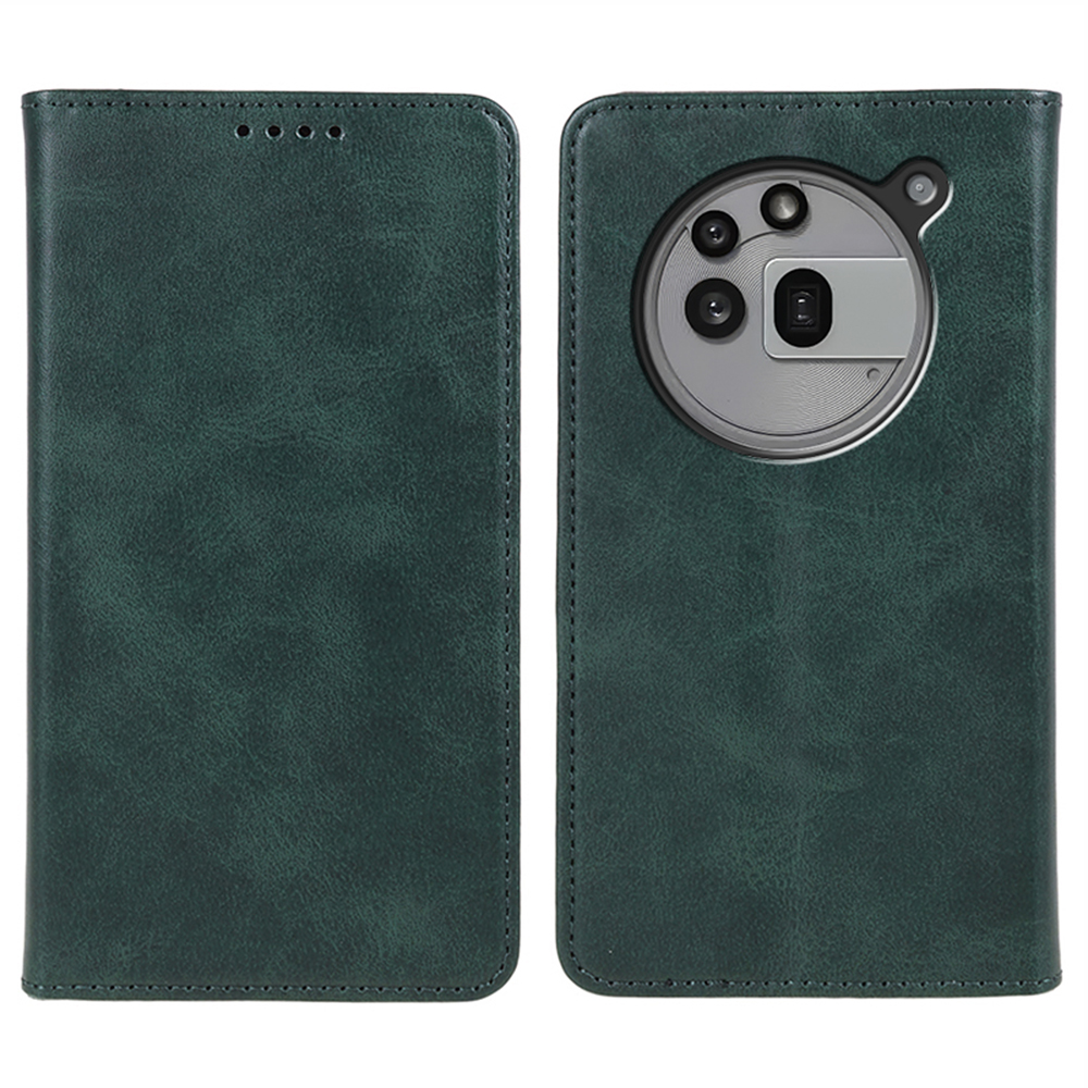 For Nothing Phone (3a) Pro Case Strong Magnetic PU Leather Phone Cover Calf Texture - Green