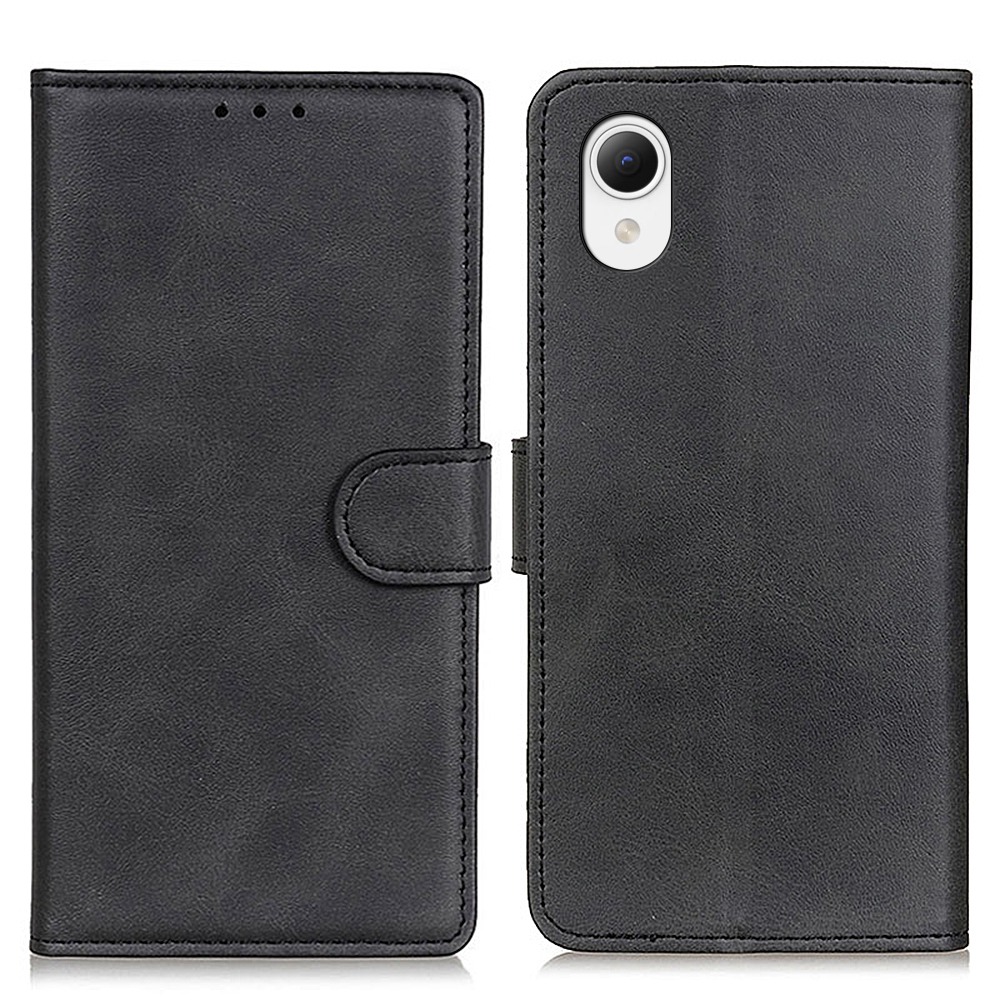 

Stand Wallet Phone Case for Samsung Galaxy A23e, Cowhide Texture PU Leather Inner TPU Shockproof Cover - Black, Galaxy A23e