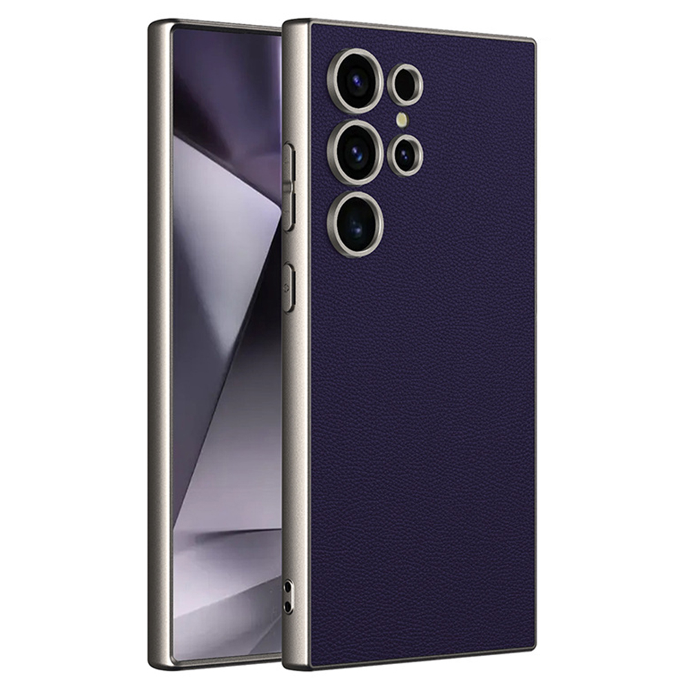 For Samsung Galaxy S24 Ultra Case Anti Drop Matte Skin-Touch Metal Paint PU Leather + TPU Phone Cover - Dark Purple