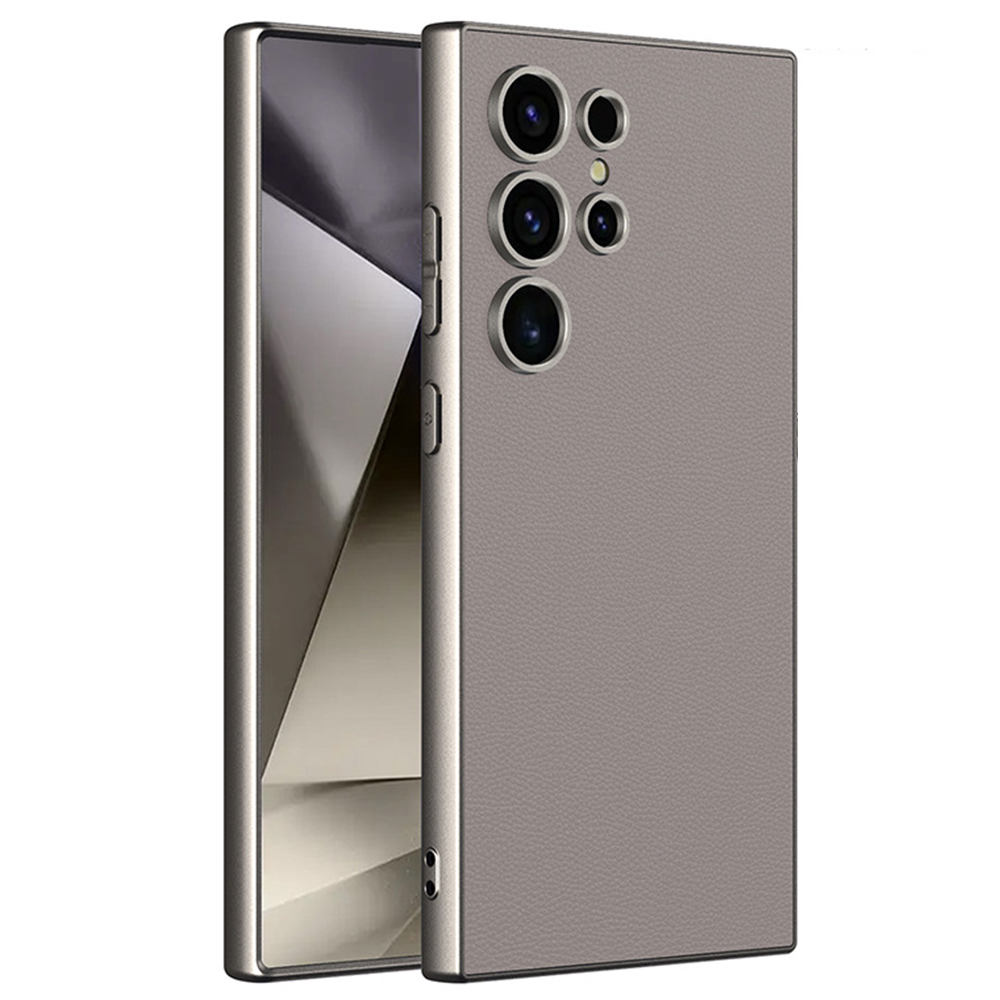 For Samsung Galaxy S24 Ultra Case Anti Drop Matte Skin-Touch Metal Paint PU Leather + TPU Phone Cover - Titanium Grey