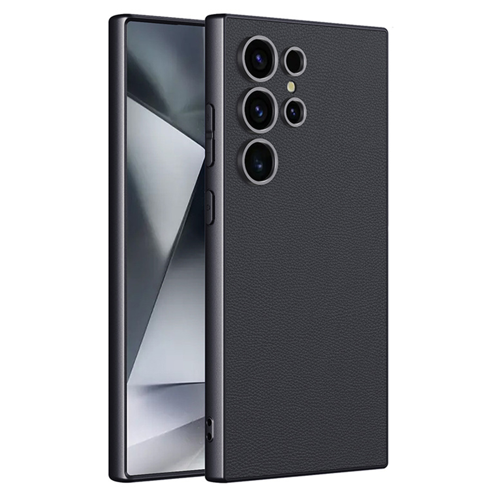 For Samsung Galaxy S24 Ultra Case Anti Drop Matte Skin-Touch Metal Paint PU Leather + TPU Phone Cover - Titanium Black