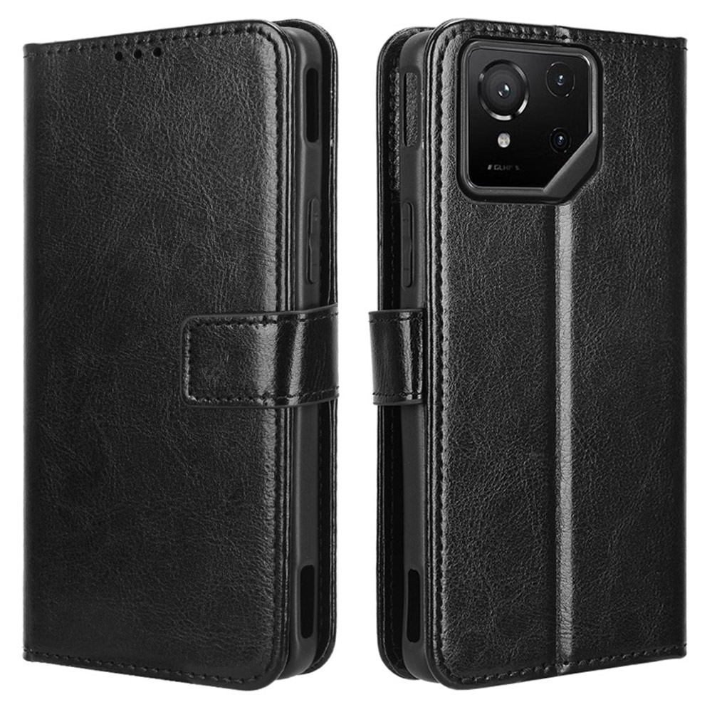 For Asus ROG Phone 9 5G / Phone 9 Pro 5G Case Crazy Horse Texture PU Leather Phone Wallet Cover - Black