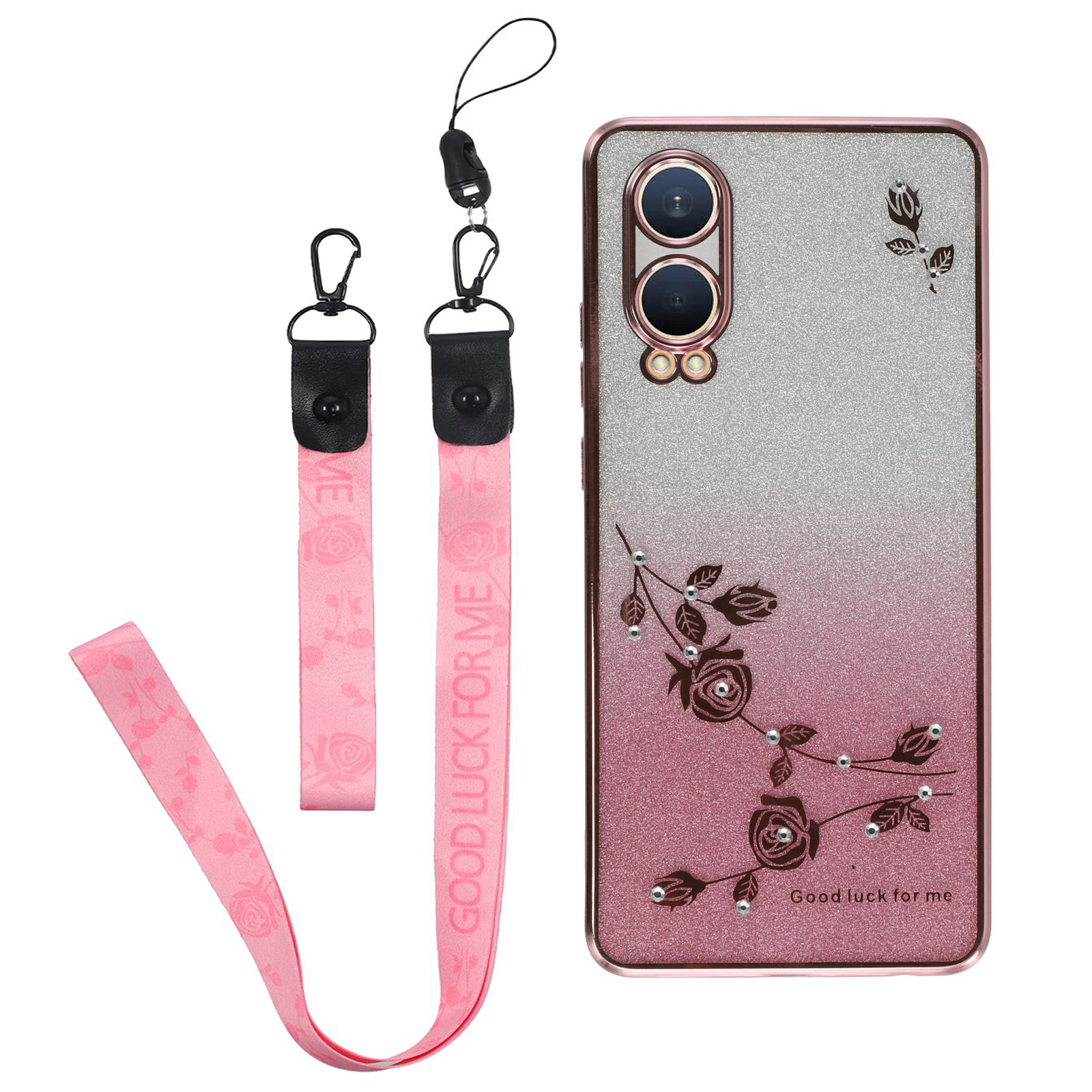 KADEM For OnePlus Nord CE4 Lite 5G Case Flower Pattern TPU Gradient Phone Cover with Lanyards - Rose Gold