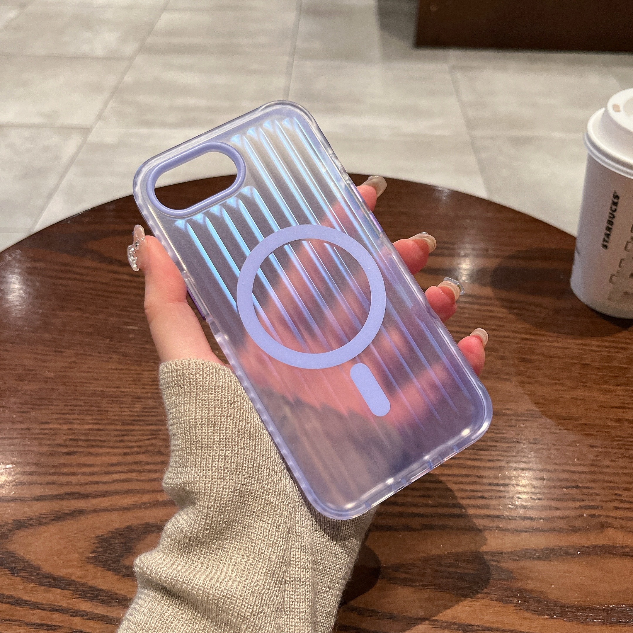 For iPhone 17e / 16e Magnetic Case Corrugated Design Gradient Shockproof Phone Cover - Purple