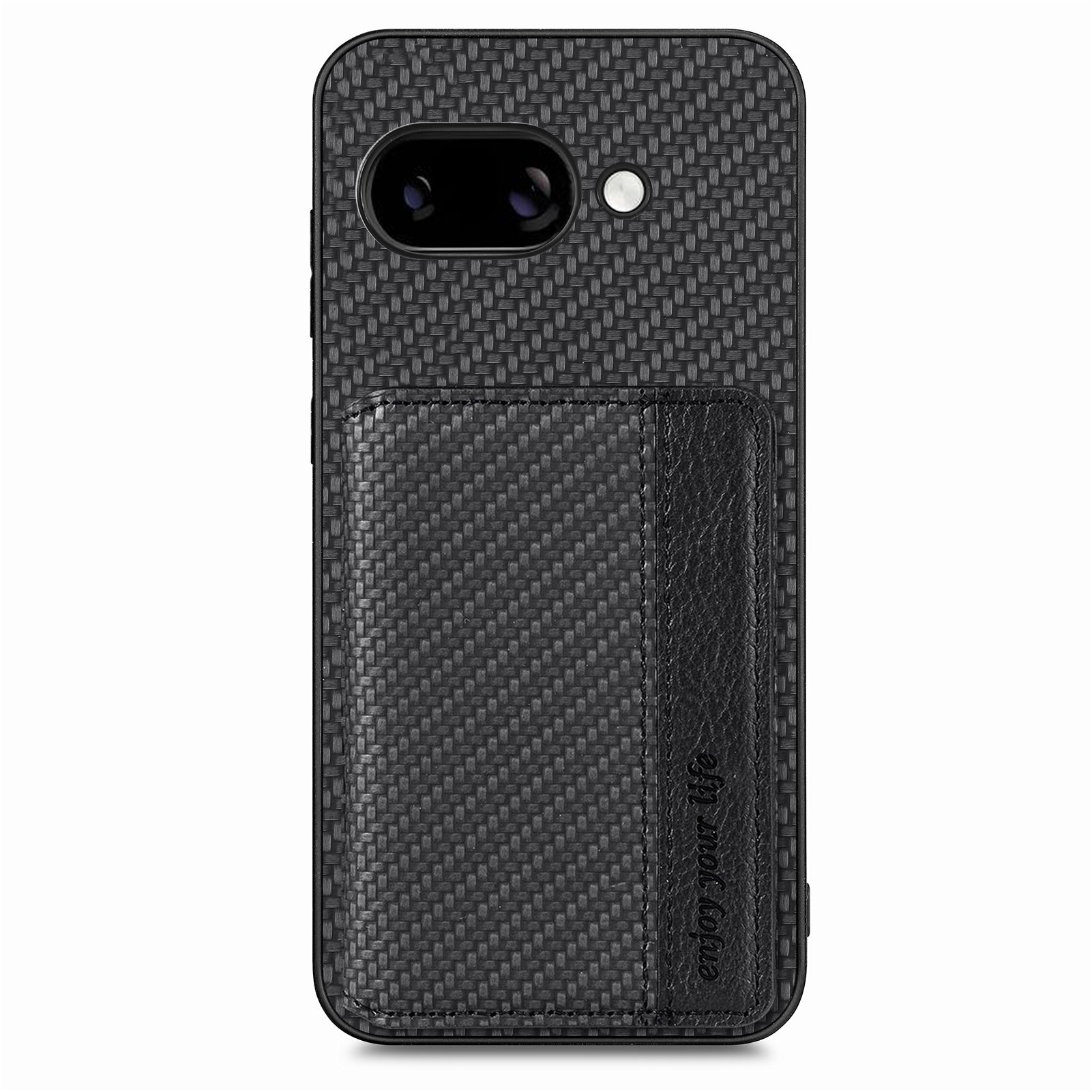 For Google Pixel 9a Case RFID Blocking Carbon Fiber Leather Phone Back Cover with Card Holder - Black