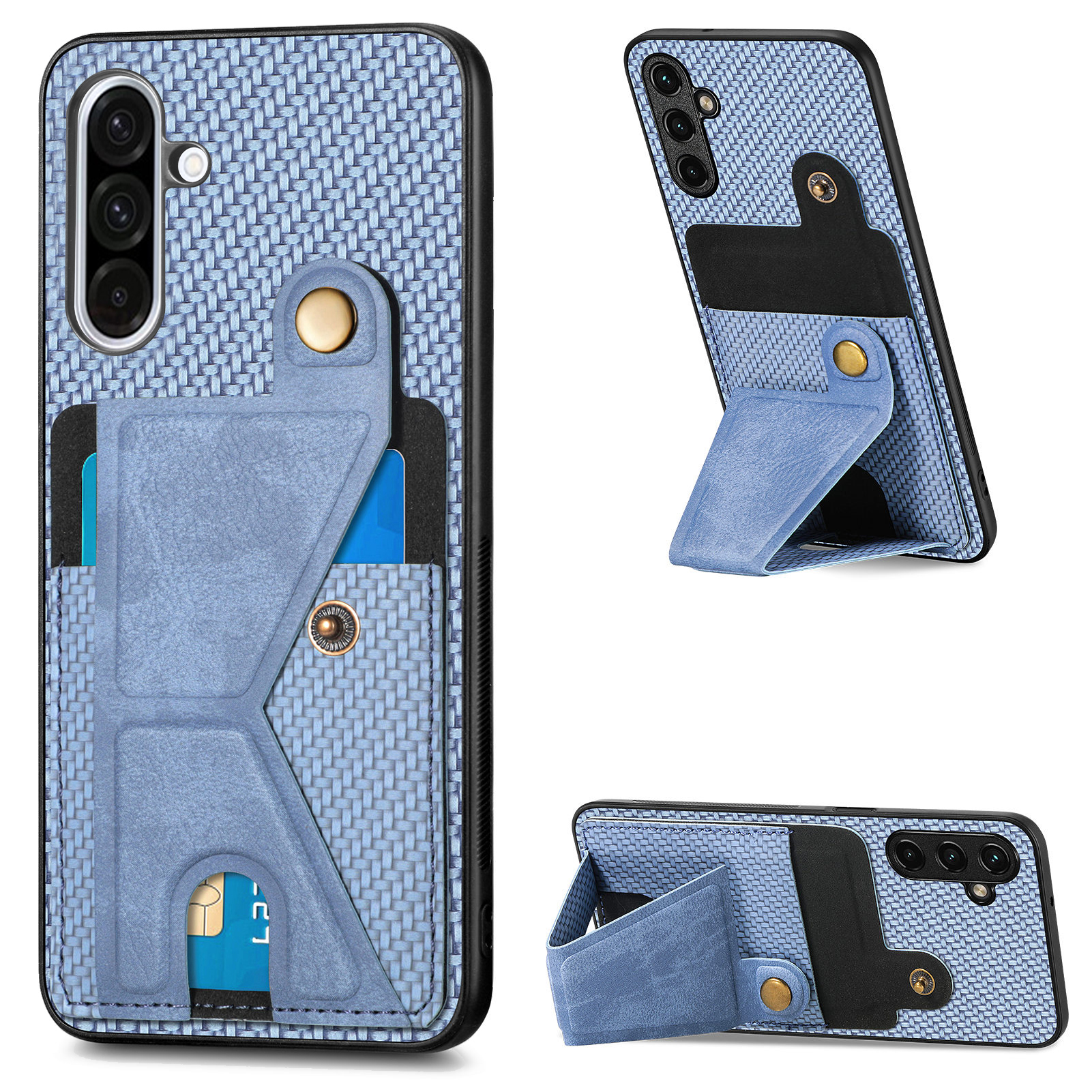 For Samsung Galaxy A36 5G Case with K-Shaped Kickstand Leather Phone Back Cover - Blue