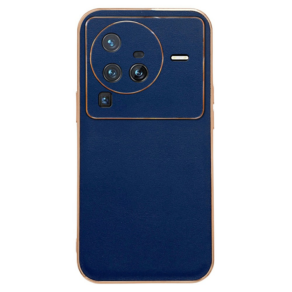 

Für Vivo X80 Pro 5g Echtes Lederbeschichteter PC+TPU Drop-proof-hülle Elektroplierende Kanten Design Schocksicherer Schutzschutzabdeckung - Blau, vivo X80 Pro 5G