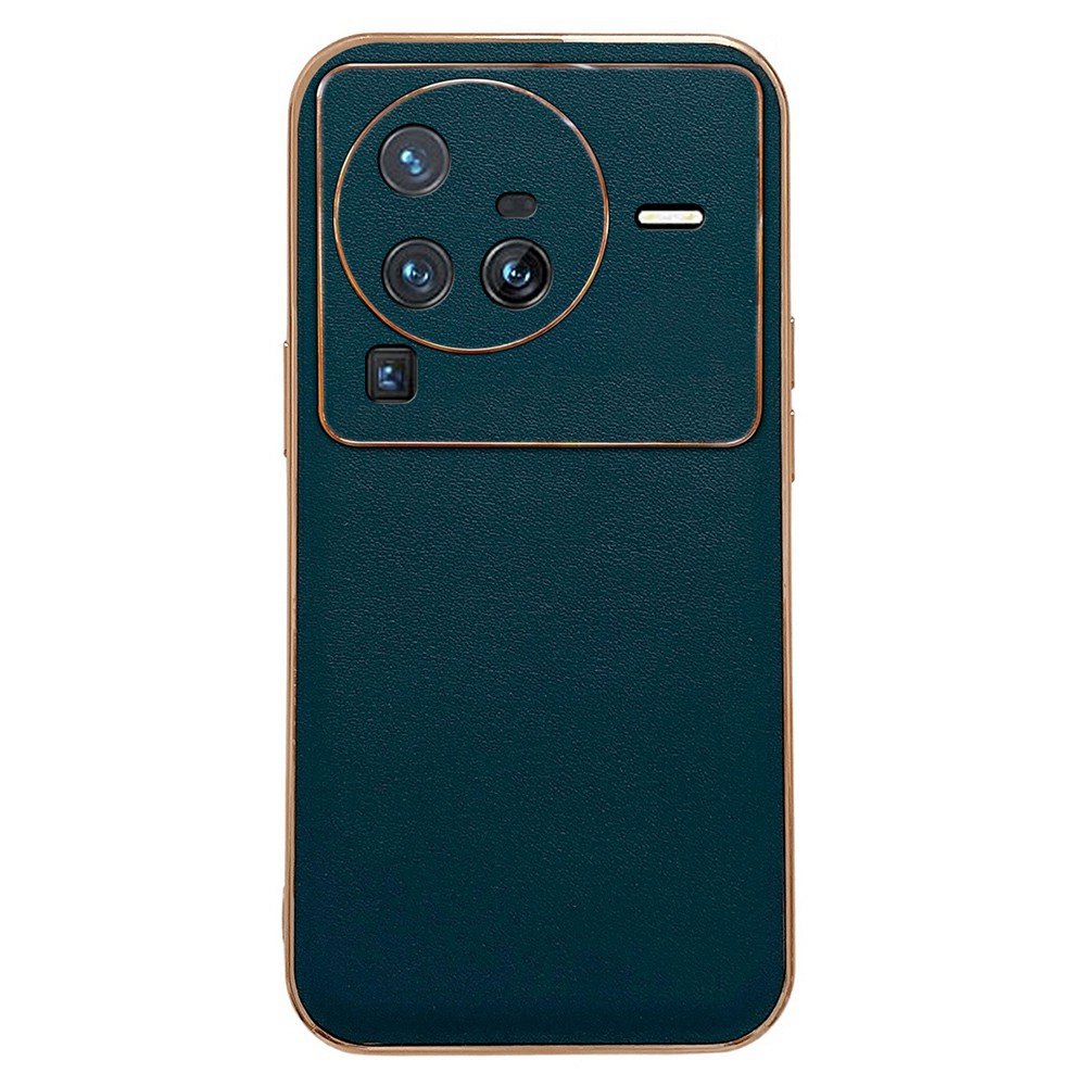 

Für Vivo X80 Pro 5g Echtes Lederbeschichteter PC+TPU Drop-proof-hülle Elektroplierende Kanten Design Schocksicherer Schutzschutzabdeckung - Mitternacht Grün, vivo X80 Pro 5G